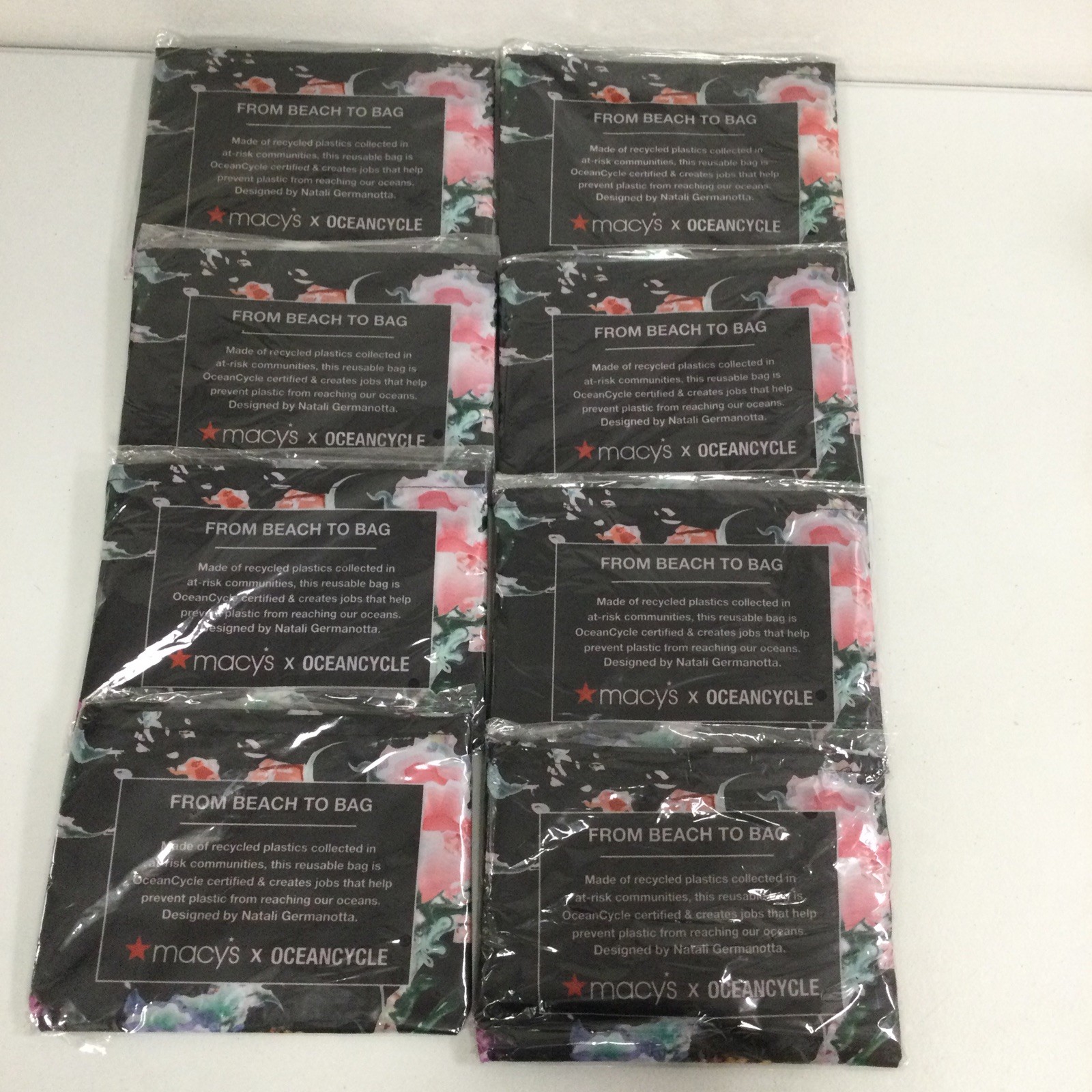 LOT OF 8 MACY’S Reusable Shopping Tote Bag “From Beach to Bag” Ocean cycle