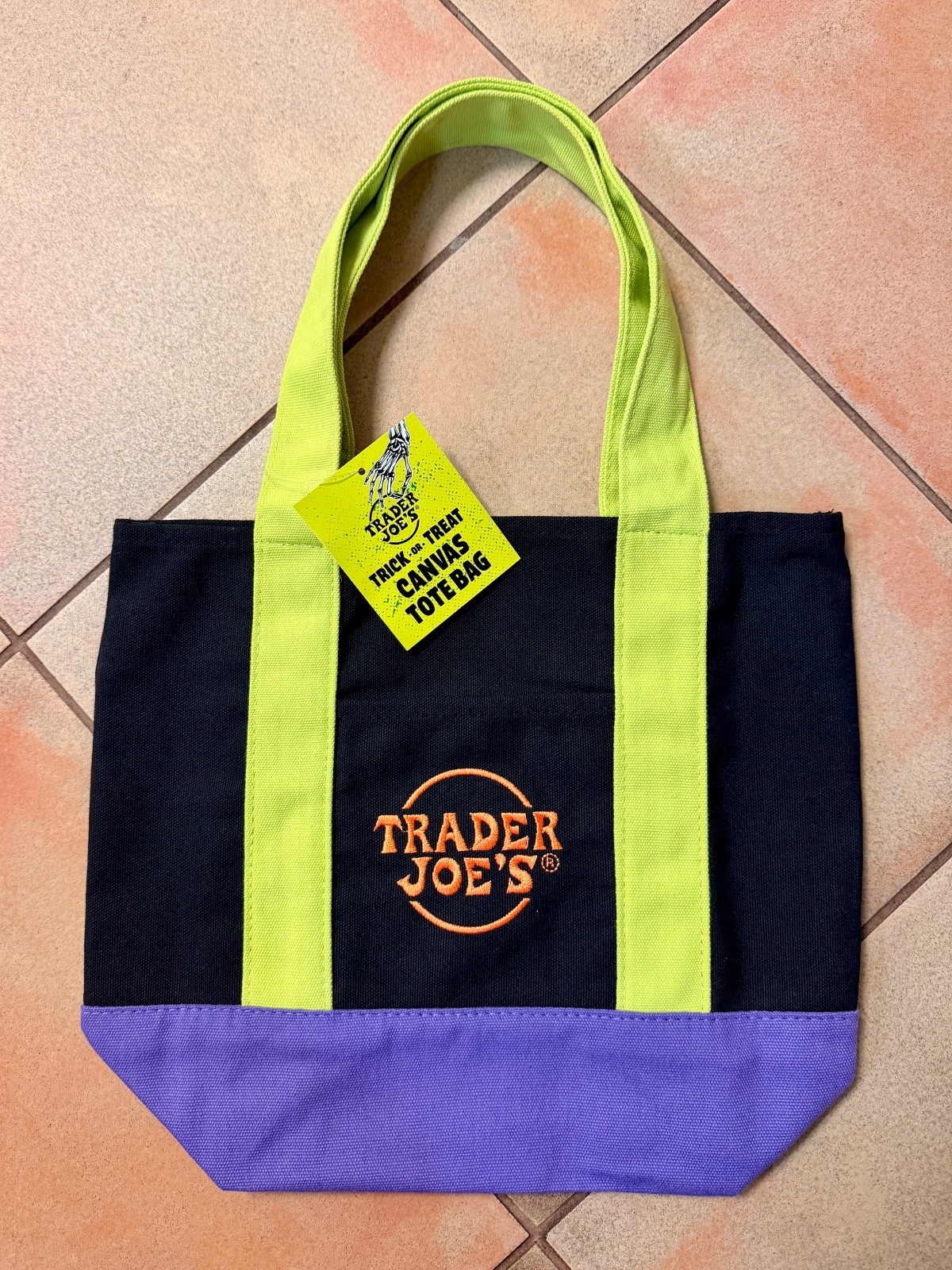Trader Joe’s Limited Halloween Mini Tote – Black/Green/Purple Canvas Bag NWT