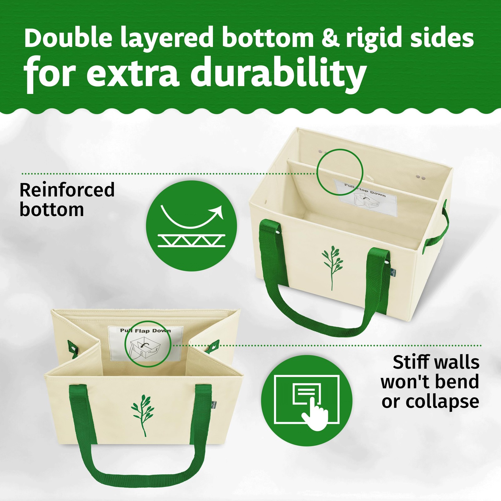 Green Reusable Grocery Bags – Heavy Duty Reusable Shopping Tote Bags W/Long H…