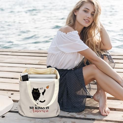 Aesthetic 2 Pcs Canvas Tote Bag with Makeup Bag for No Kings in America