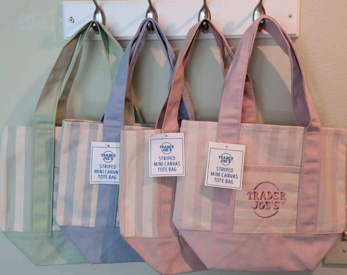 Trader Joe’s Striped Canvas Mini Tote Bags, Multicolor NWT Complete Set Of 4
