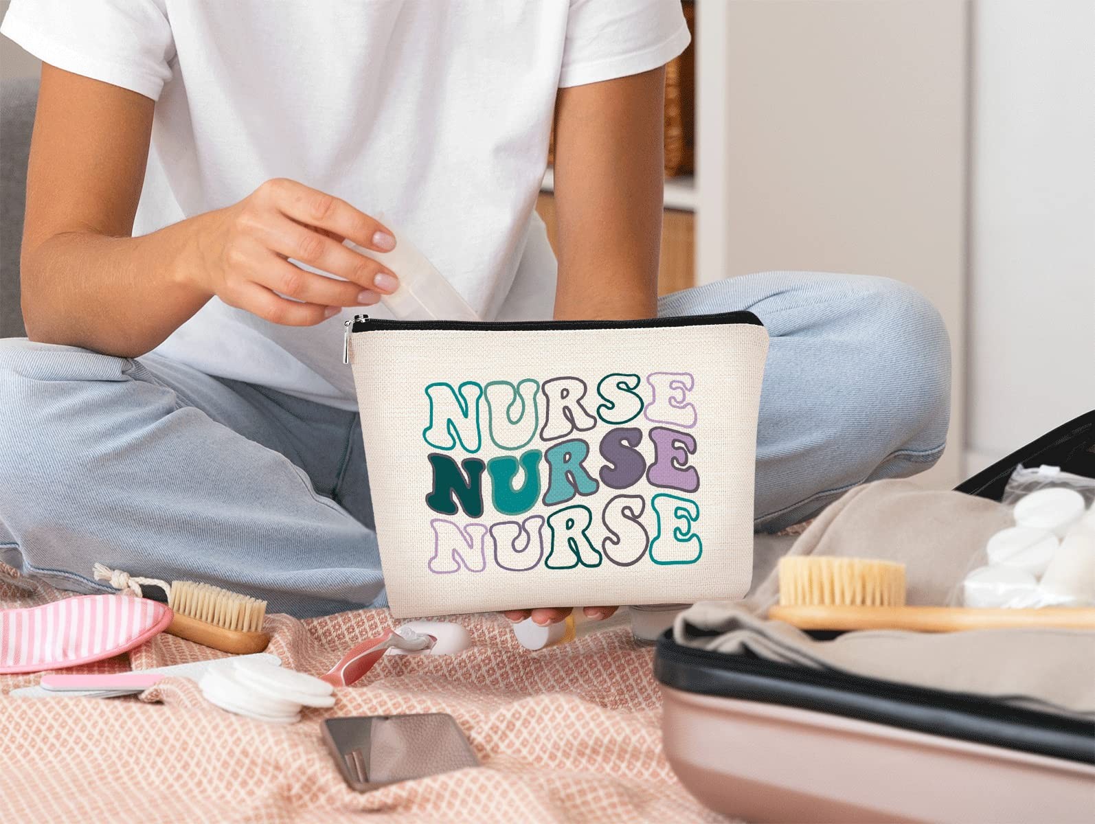 Nurse Gift Retro Funny Cosmetic Bag Nurses Supplies Wavy Purple Blue