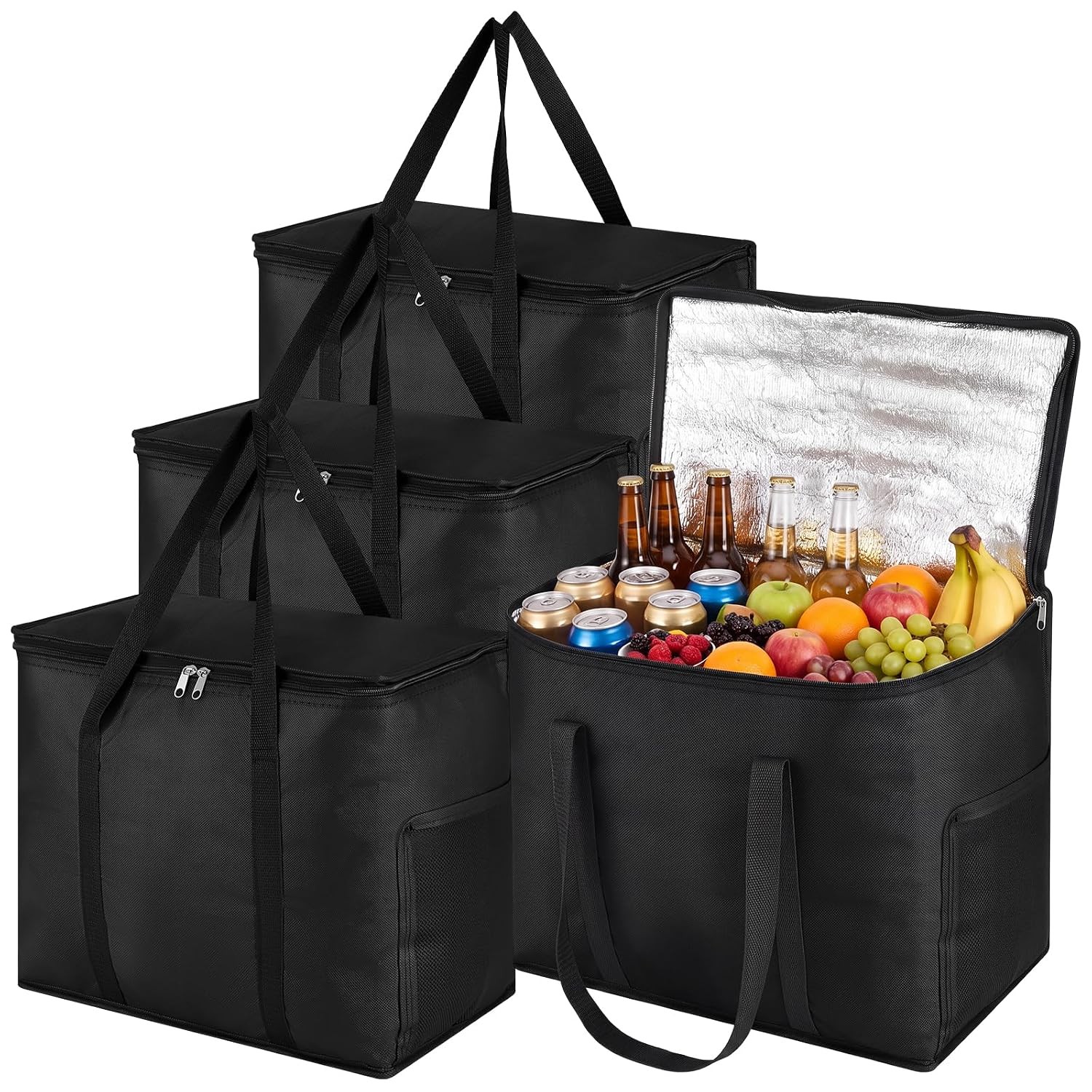 Reusable Insulated 30L Heavy Duty Grocery Bags Black Food Storage Cooler