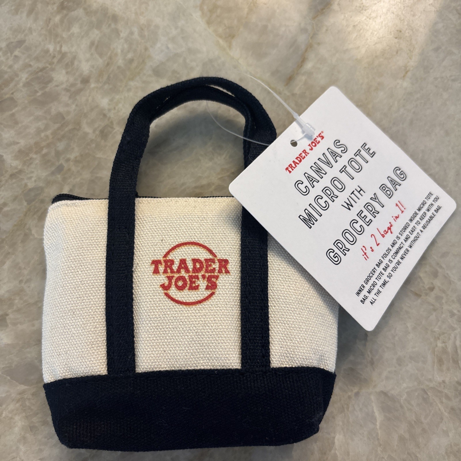 NWT Trader Joe’s Canvas Micro Tote 2 in 1 Reusable Grocery Bag in Navy