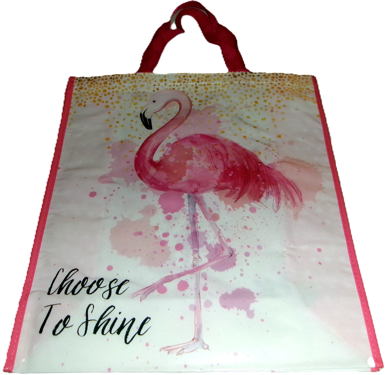 TROPICAL Reusable Tote Bag ~ 19″ X 17″ X 7″ ~PINK FLAMINGO/CHOOSE TO SHINE