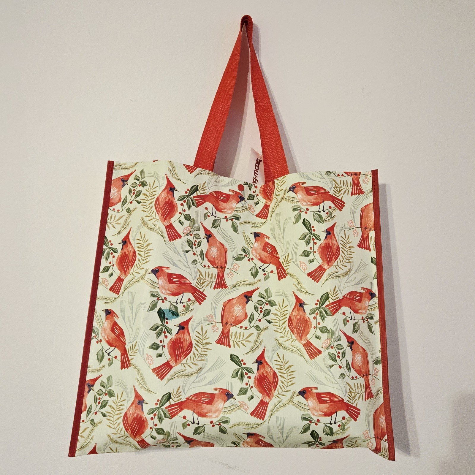 Christmas Red Cardinal Cardinals Birds Holly Garland TJMaxx Tote Bag Gift