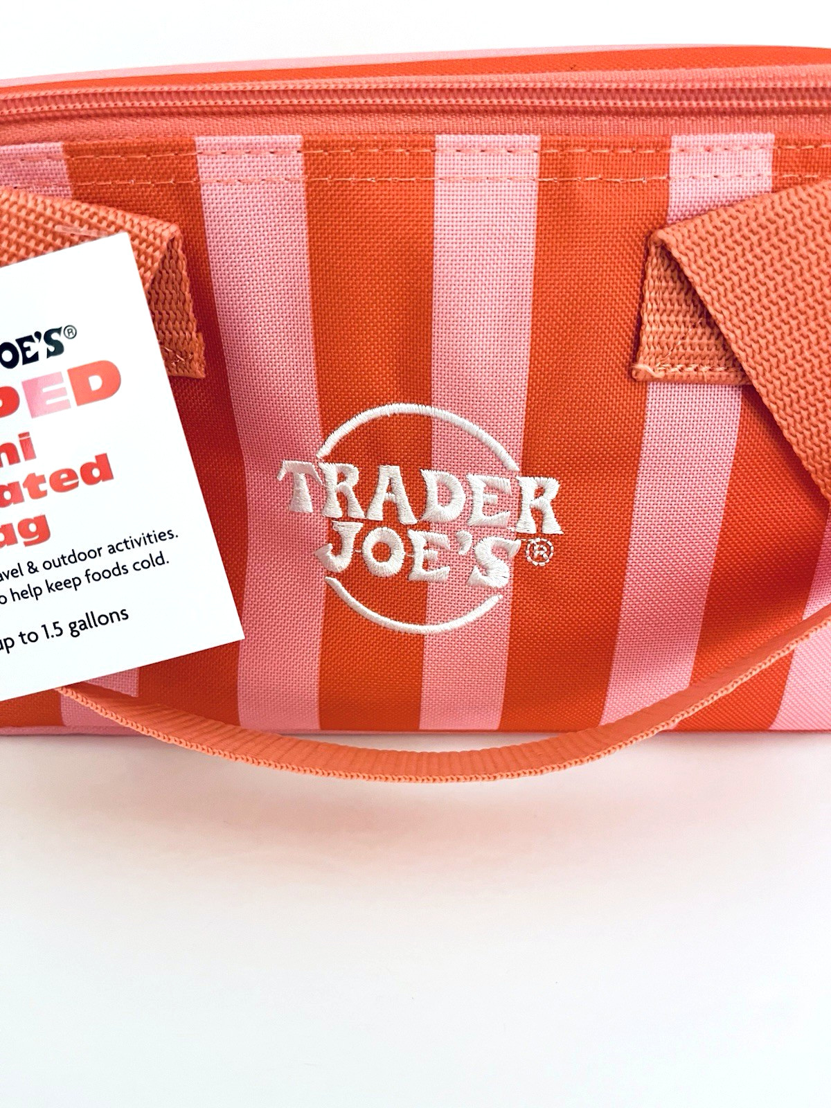 Trader Joe’s Striped Mini Insulated Tote Bag 2026 New Pink Red Stripes NWT