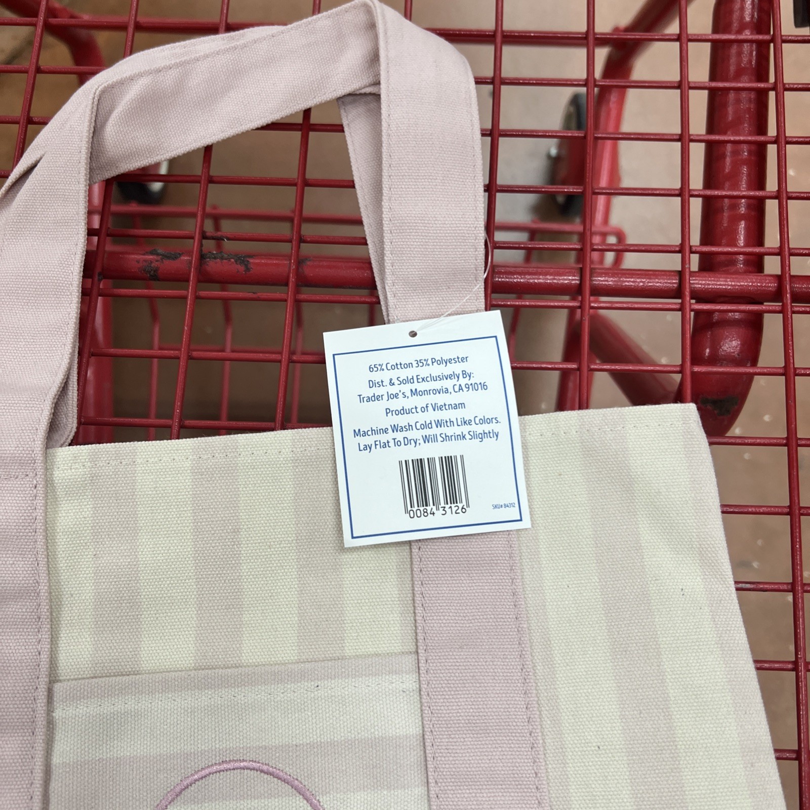 Trader Joe’s Mini Canvas Tote Bag Pink Pastel Stripes