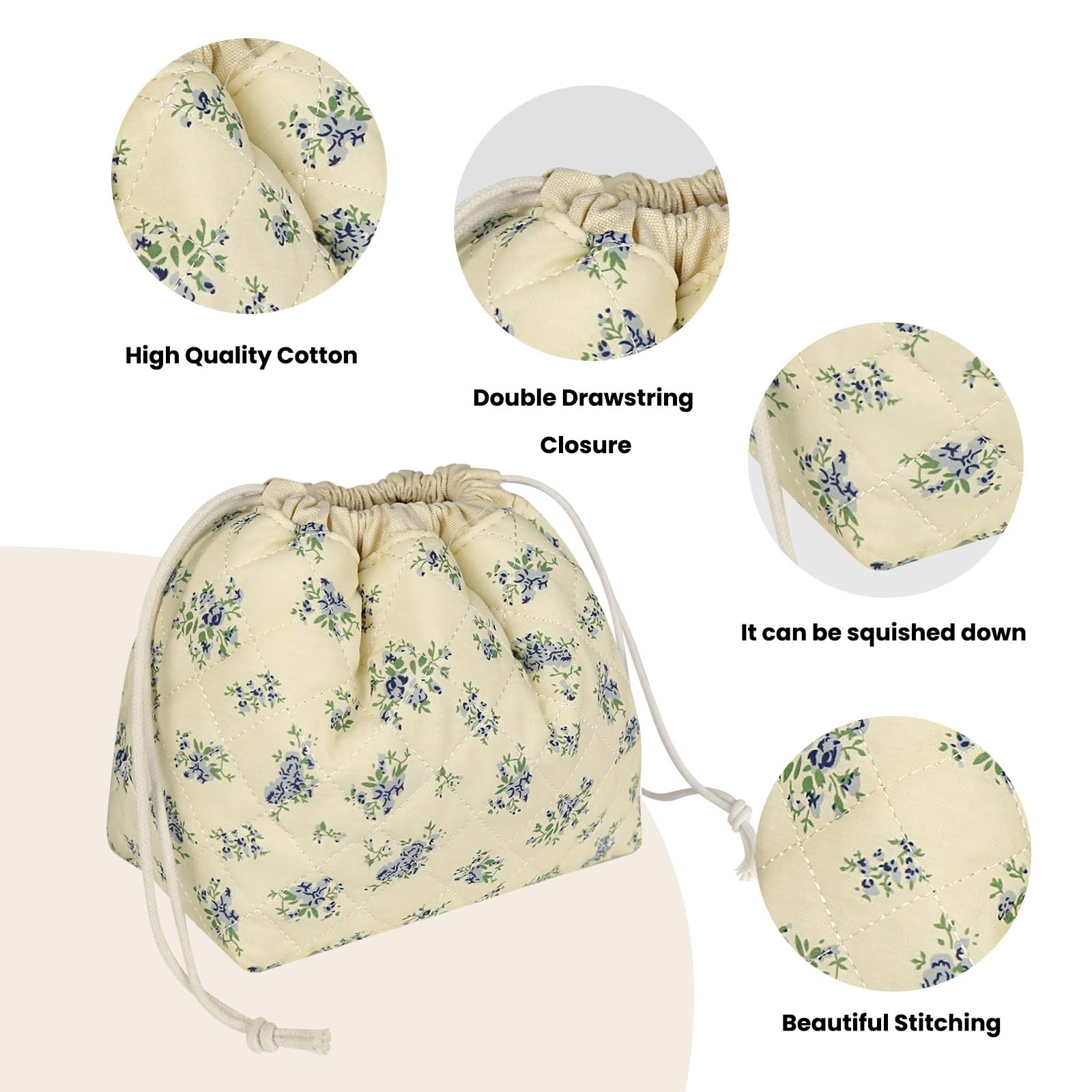 Gosect Large Makeup Bag, Cute Drawstring Cosmetic Bag S(6.6*4.7*4.4), Blue