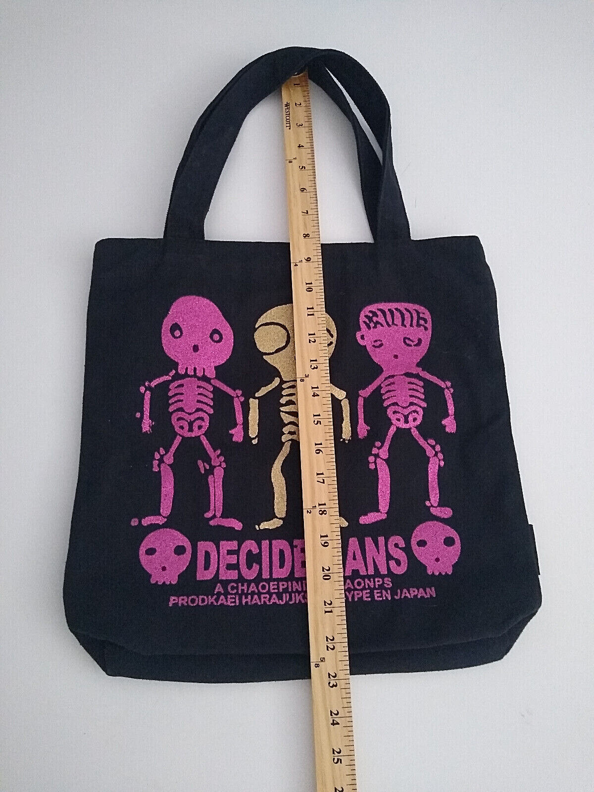 DECIDEIEANS Skeletons Sculls Useable Shopping Bag Black Zippered Multi-Pocket