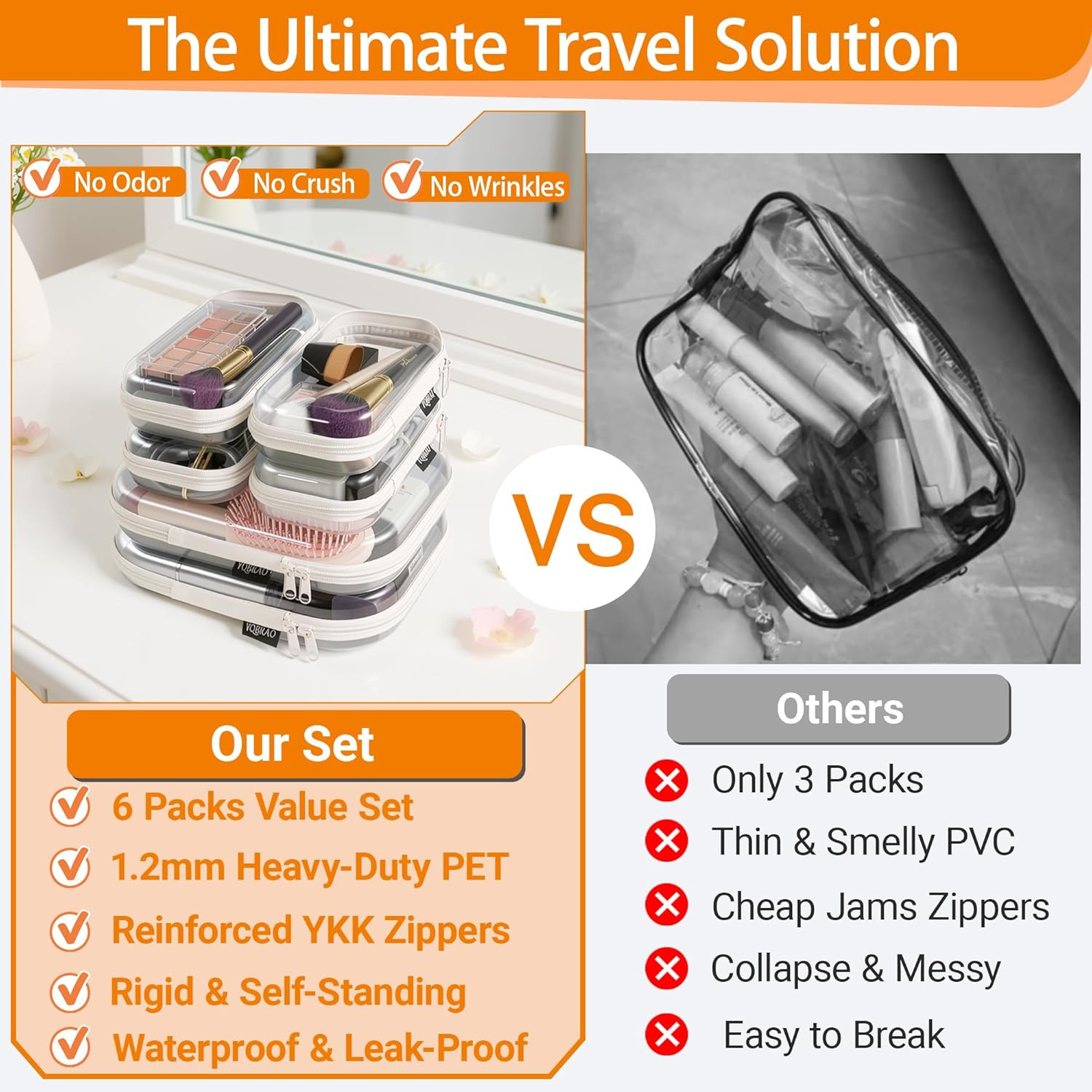 6 Pack Clear Hard Shell Beauty Organizer (2M+4S), 1.2Mm Crush-Proof Cosmetic Cas