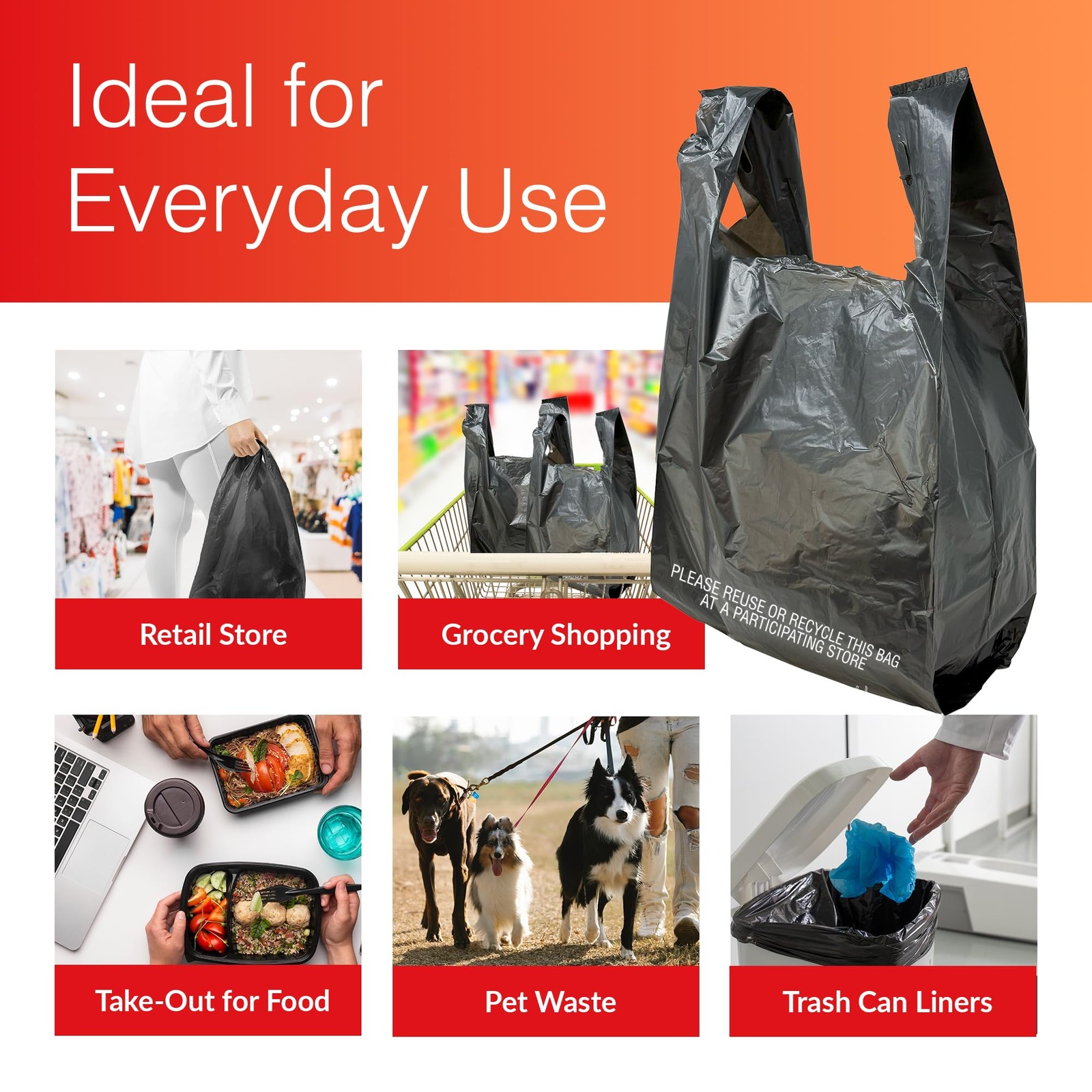 Reli. Black T-Shirt Bags 300 Count – 11.5″x6.5″x21″ – Grocery, Shopping, Takeout