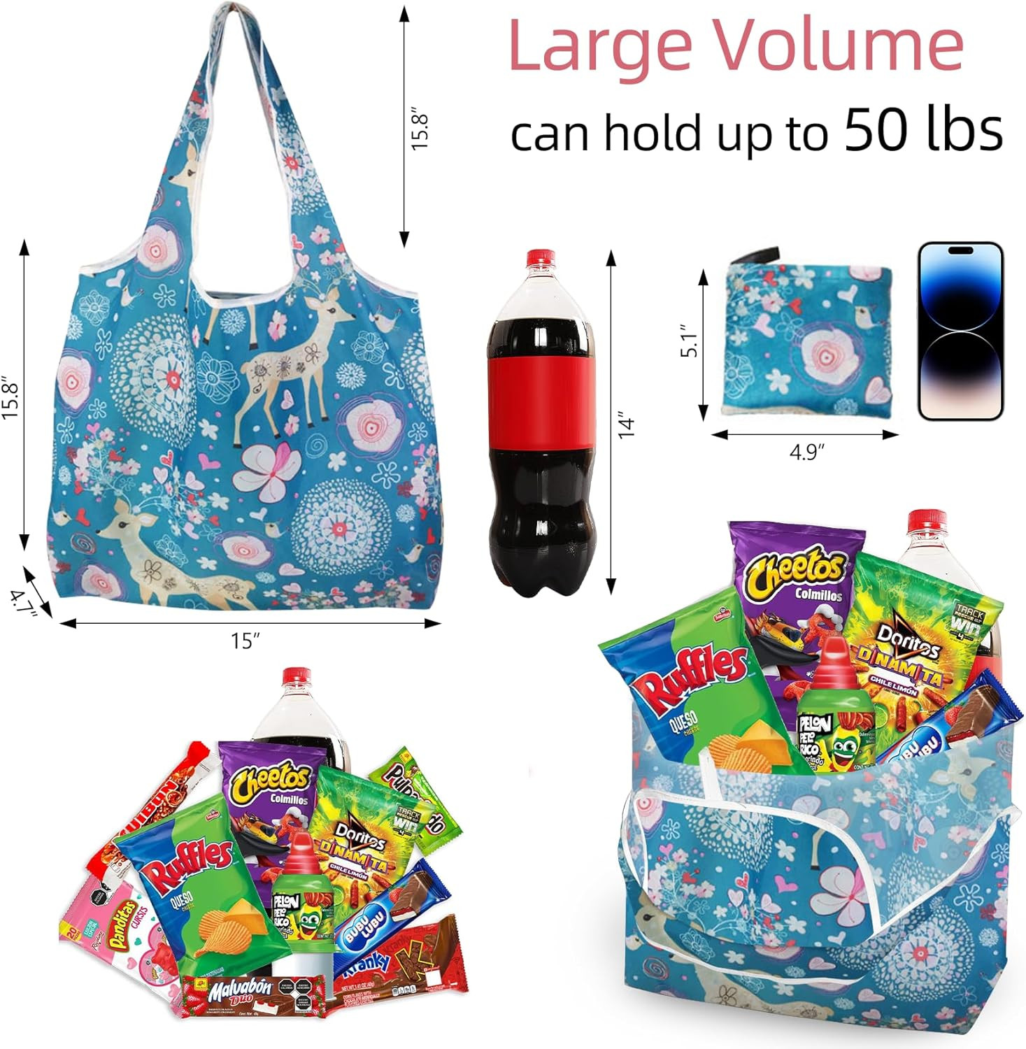 6 Pack Reusable Grocery Bags Heavy Duty with Handles, Reusable Shopping Bags for