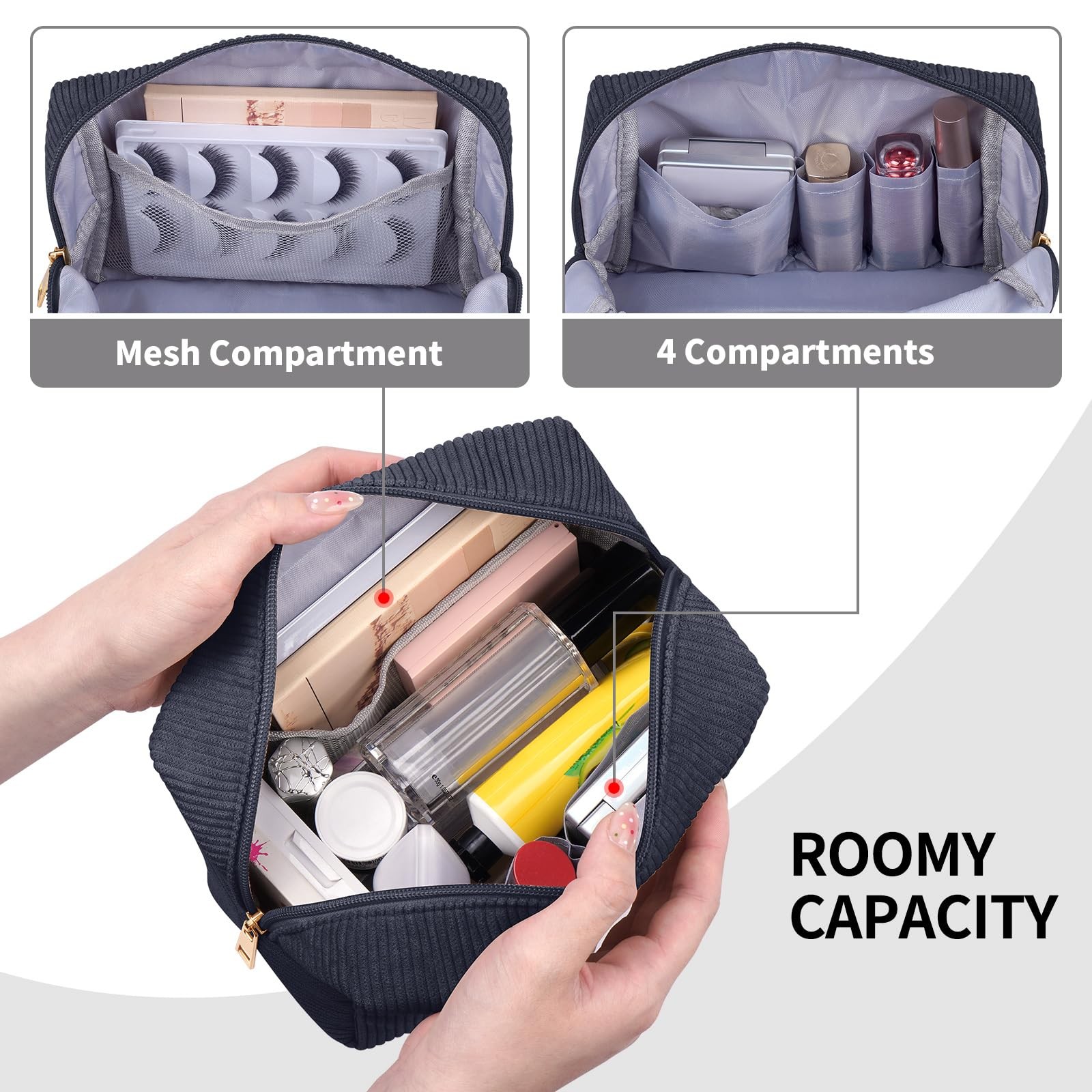 MAGEFY Small Makeup Bag for Purse Portable 9 inches, Dark Gray + FACE