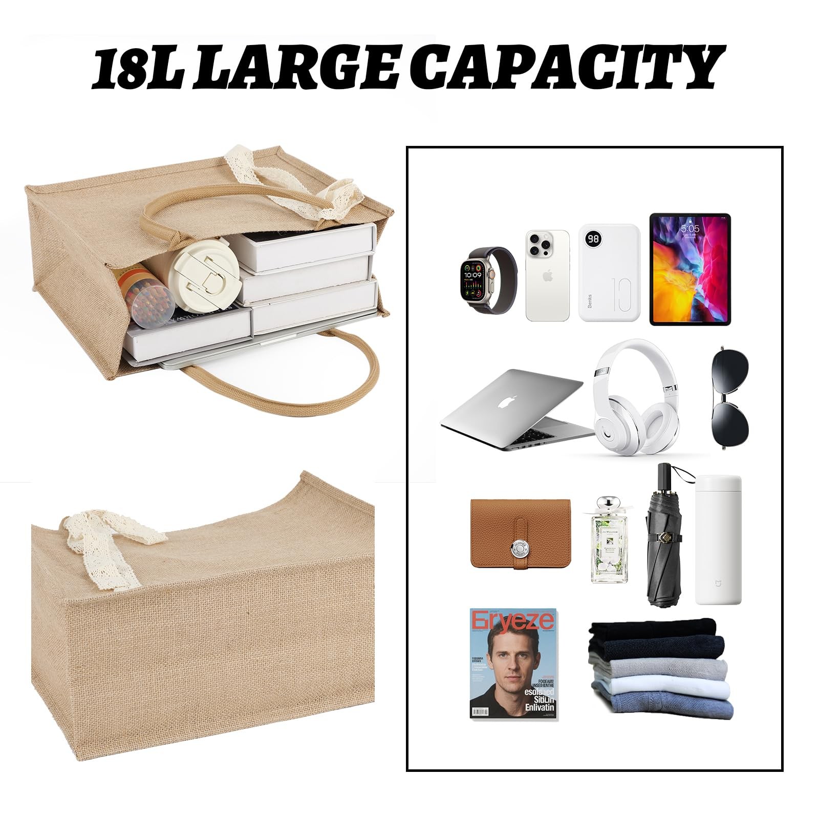 10pcs Burlap Tote Bag Set with Handles, Waterproof Reusable Blank Water Resis…