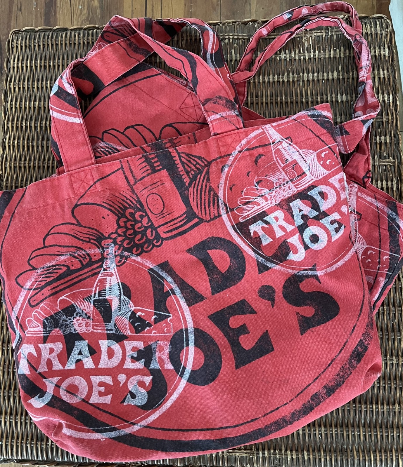 Two Red Trader Joe’s Cloth Tote Bags Grocery Bags From 2000