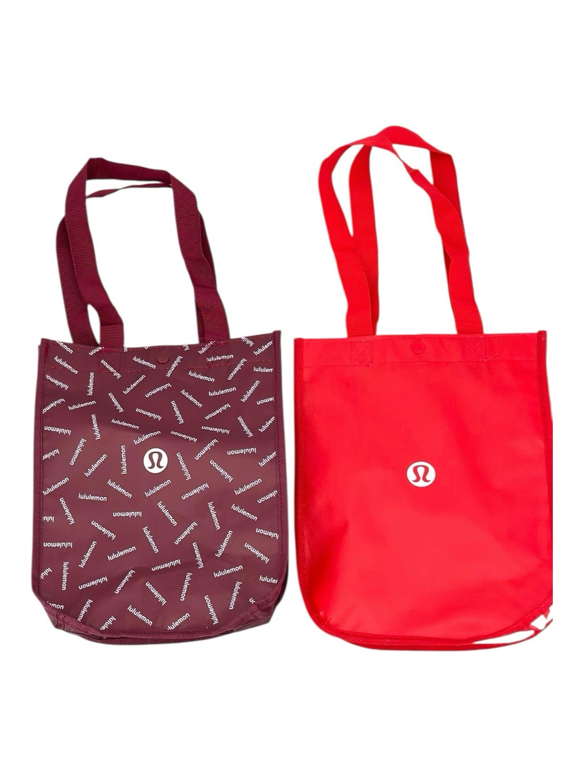 Lululemon Shopper Tote Bags Reusable Red Burgundy Logo Set Of 2