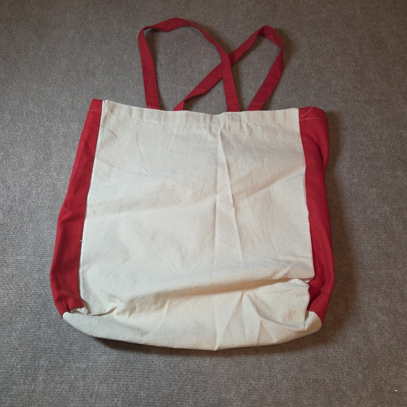 Del Sol Color Change Canvas Reusable Tote Typography Beige Red 15×14.5 in