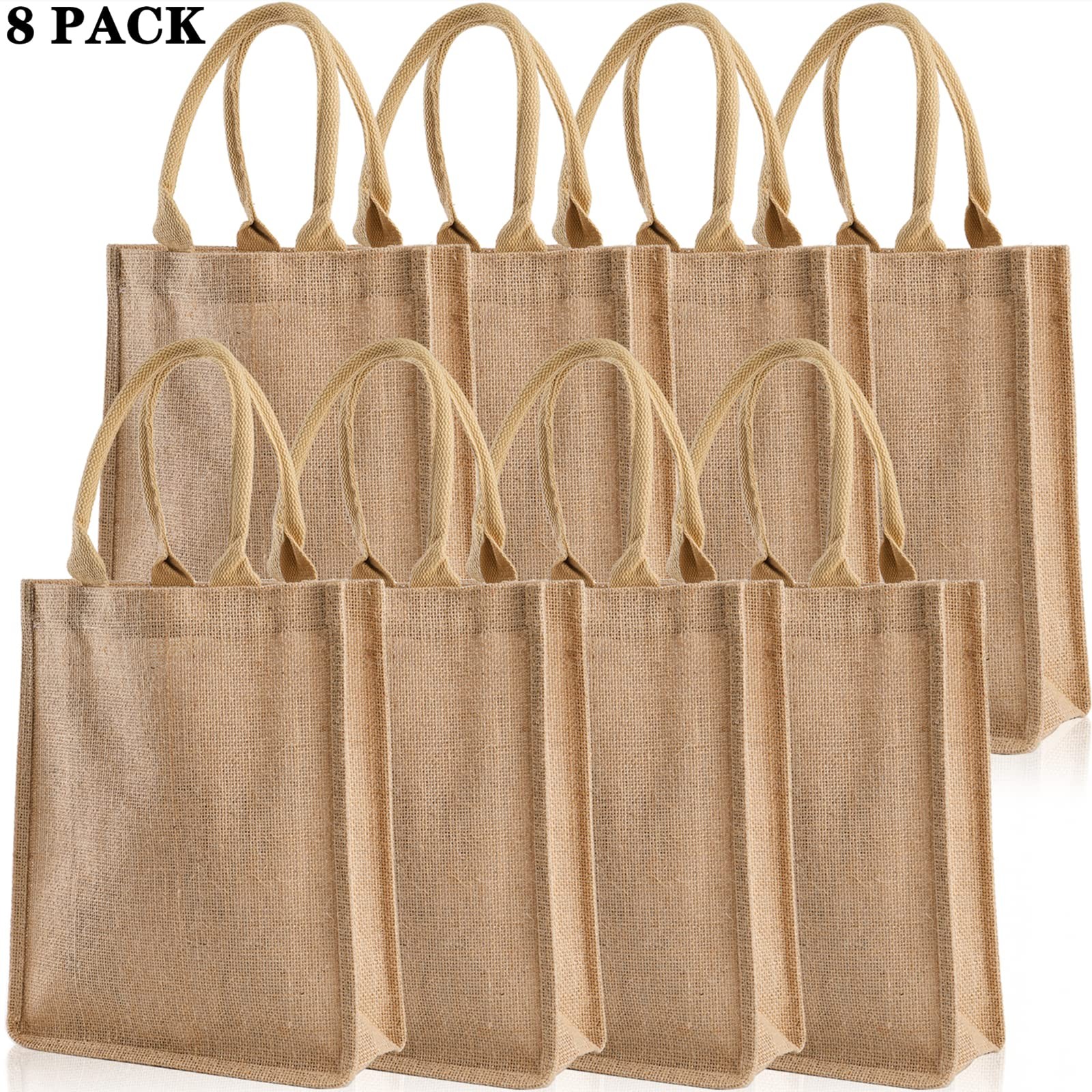 8 Pack Jute Burlap Tote Bags, Burlap Gift Tote with Handles, Jute Beach Bags …