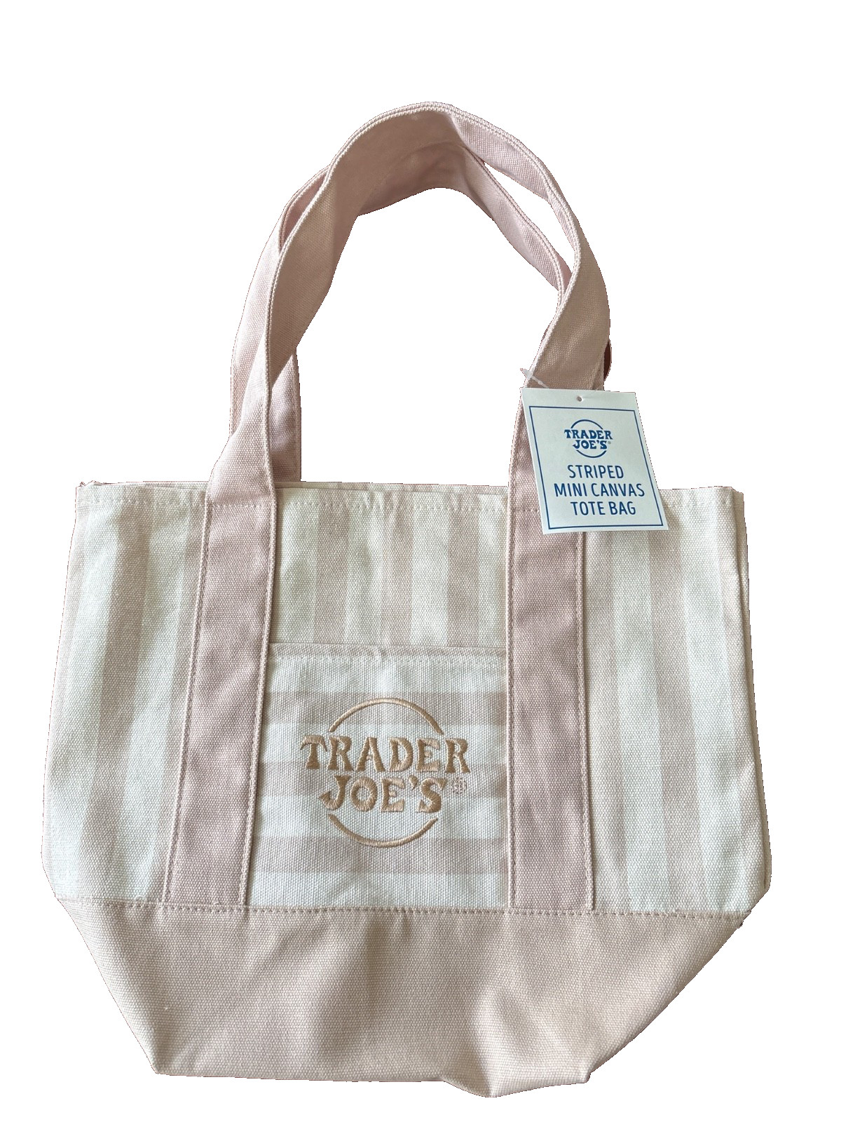 Trader Joe’s Limited Mini Canvas Pastel Striped Tote Bag 2026 Beige/Tan