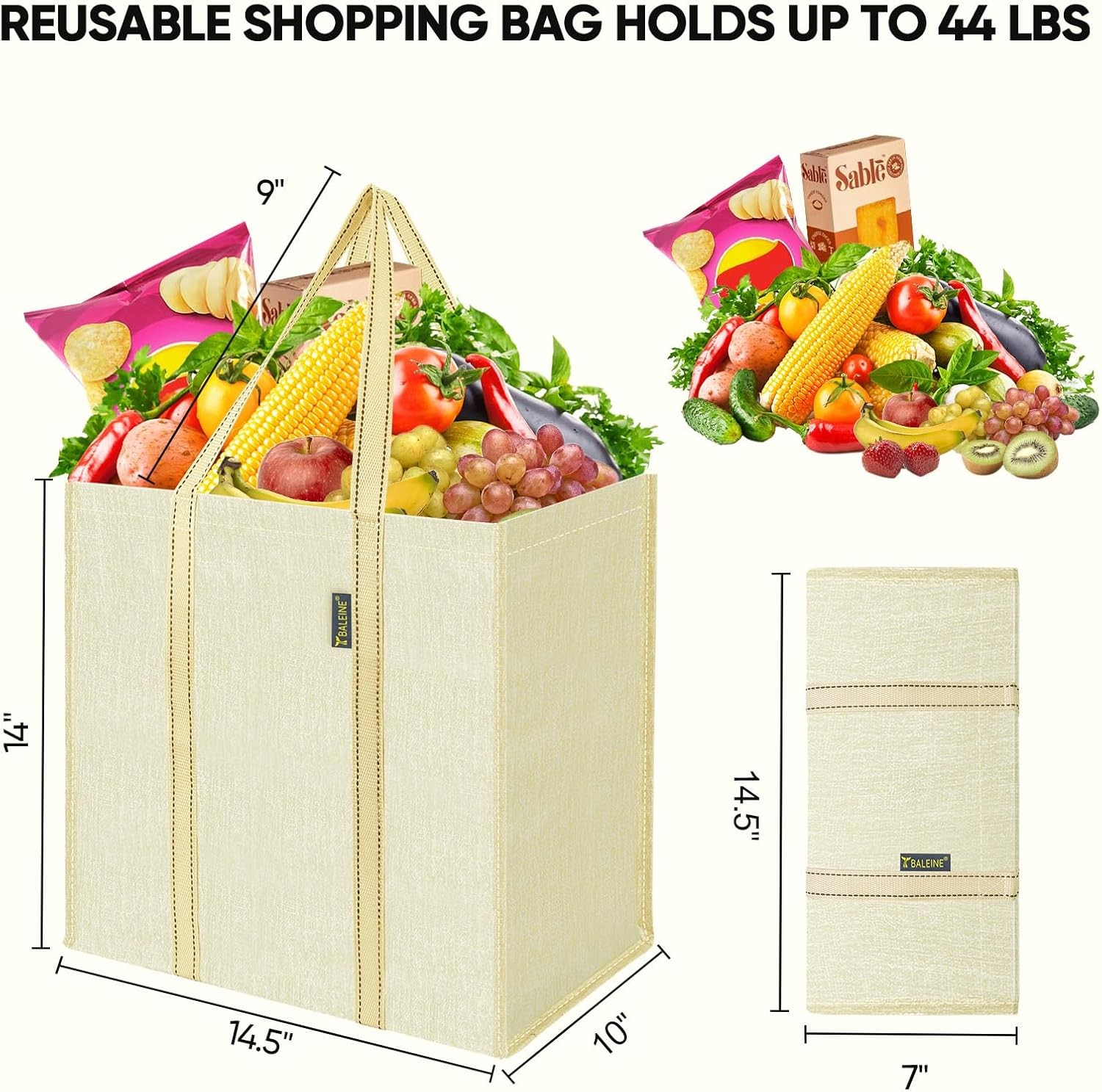 Grocery Bags Reble Shopping Bags with Reinforced Bottom, Heavy