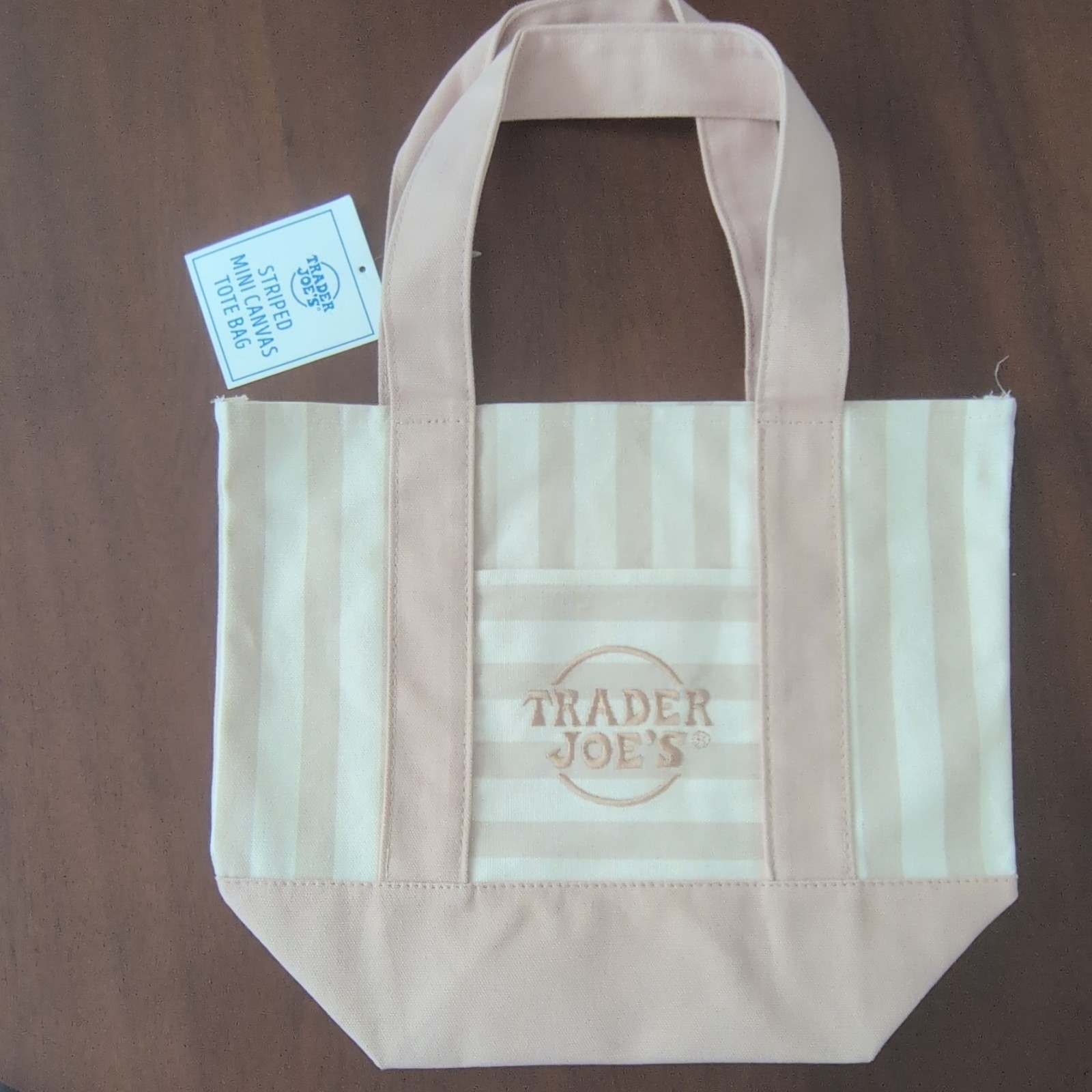Trader Joe’s Striped Mini Canvas Tote Bag, Reusable Beige/Tan, 1-Piece Tote