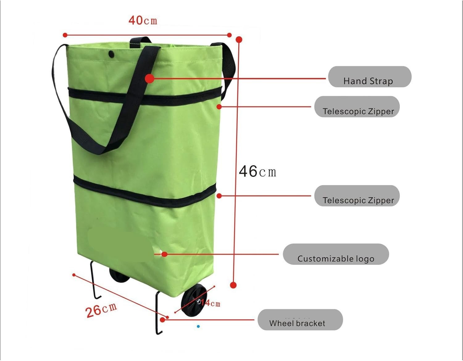 8L Waterproof Foldable Reusable Grocery Tote with Wheels & Handle