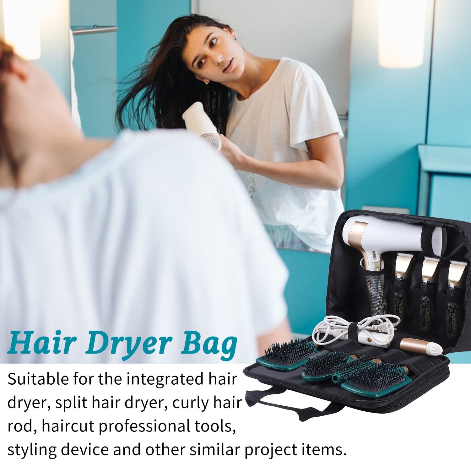 Barber Hairdryer Carrying Case – Hairstylist Travel Bag with Large, Black