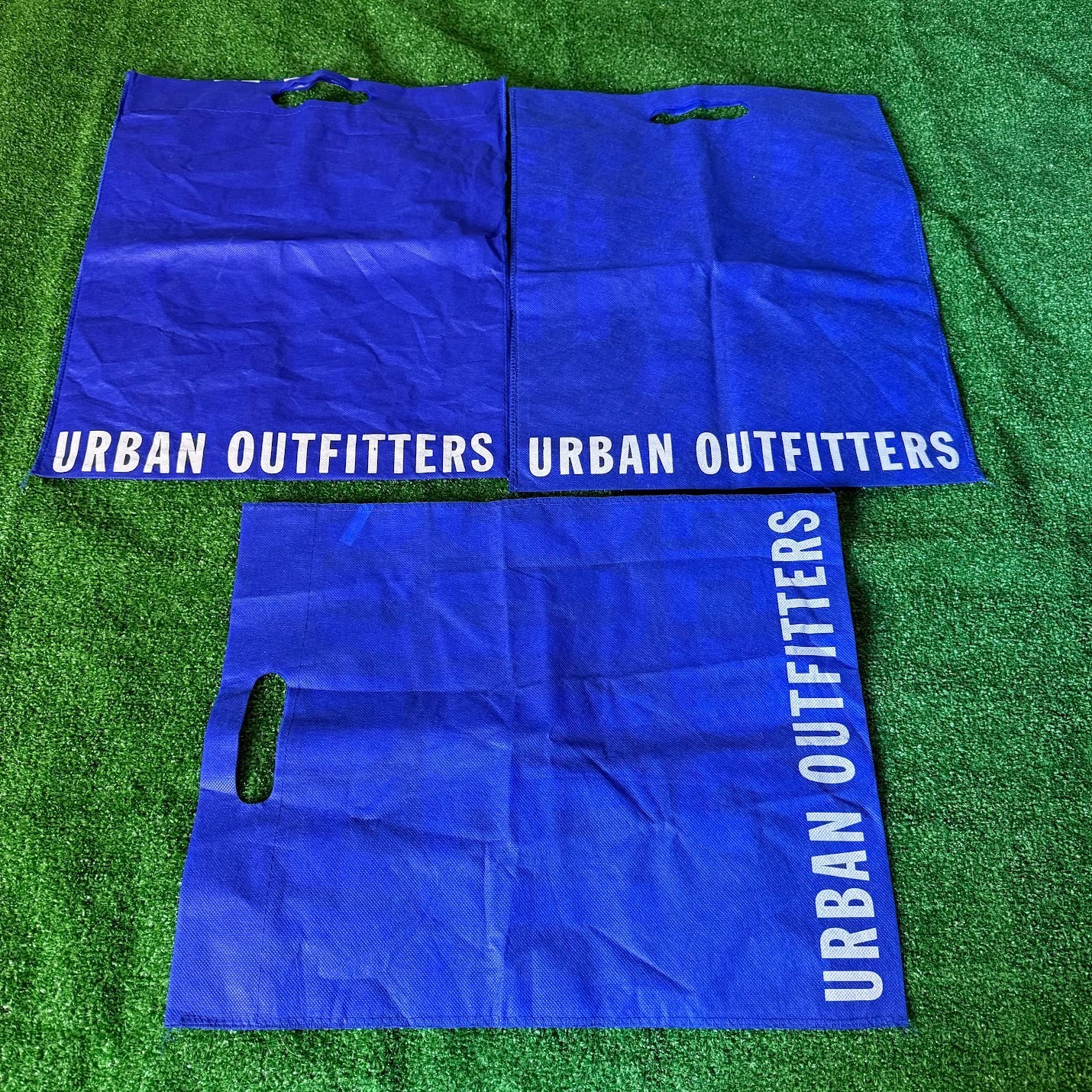 Lot of 3 Urban Outfitters Blue White Logo Reusable Grocery Shopping Bag Fabric