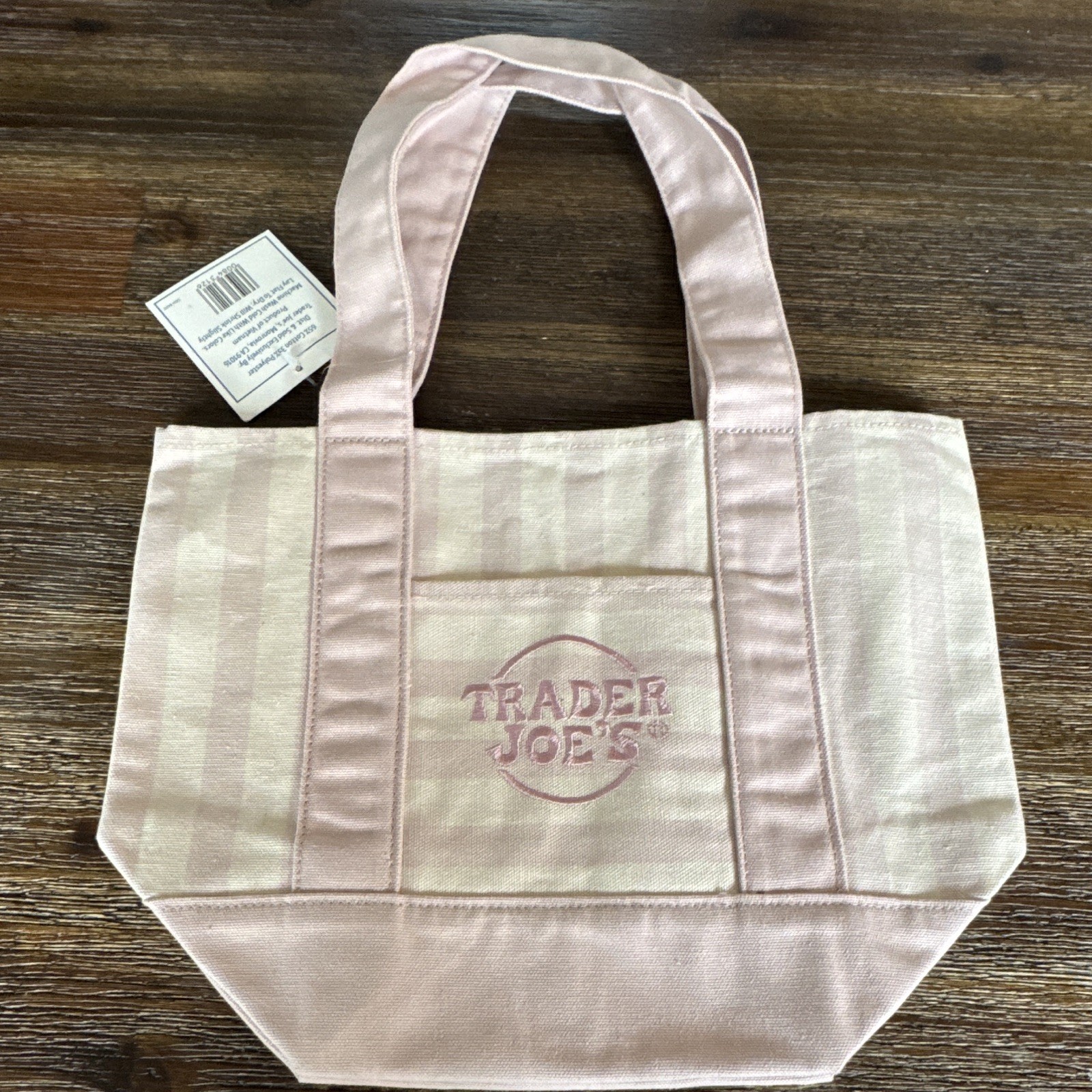 Trader Joe’s Striped Mini Canvas Tote Bag Pink/White Reusable 13x8x6