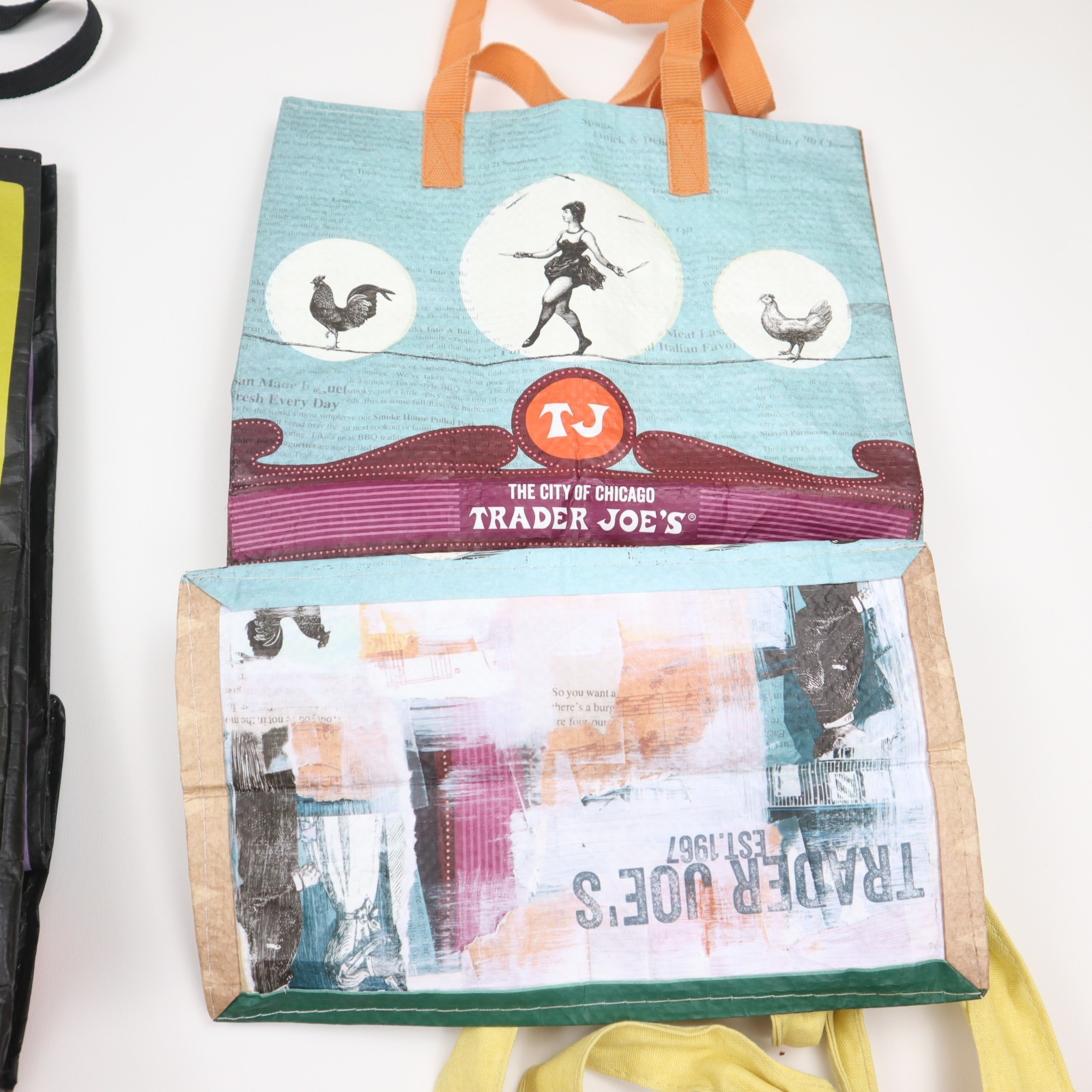 Trader Joes Reusable Shopping Tote Bag (Lot of 4) Chicago Cheese Toast Graphic