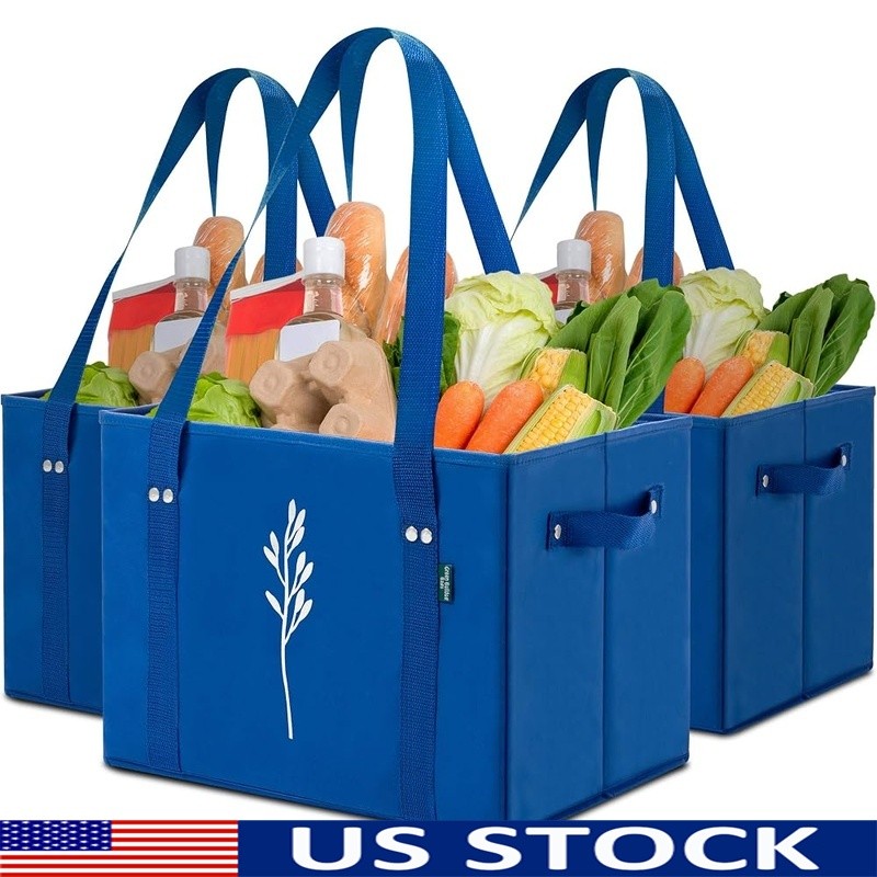 Heavy Duty Reusable Grocery Bags Sturdy Foldable Shopping Tote Easy Clean 65lbs