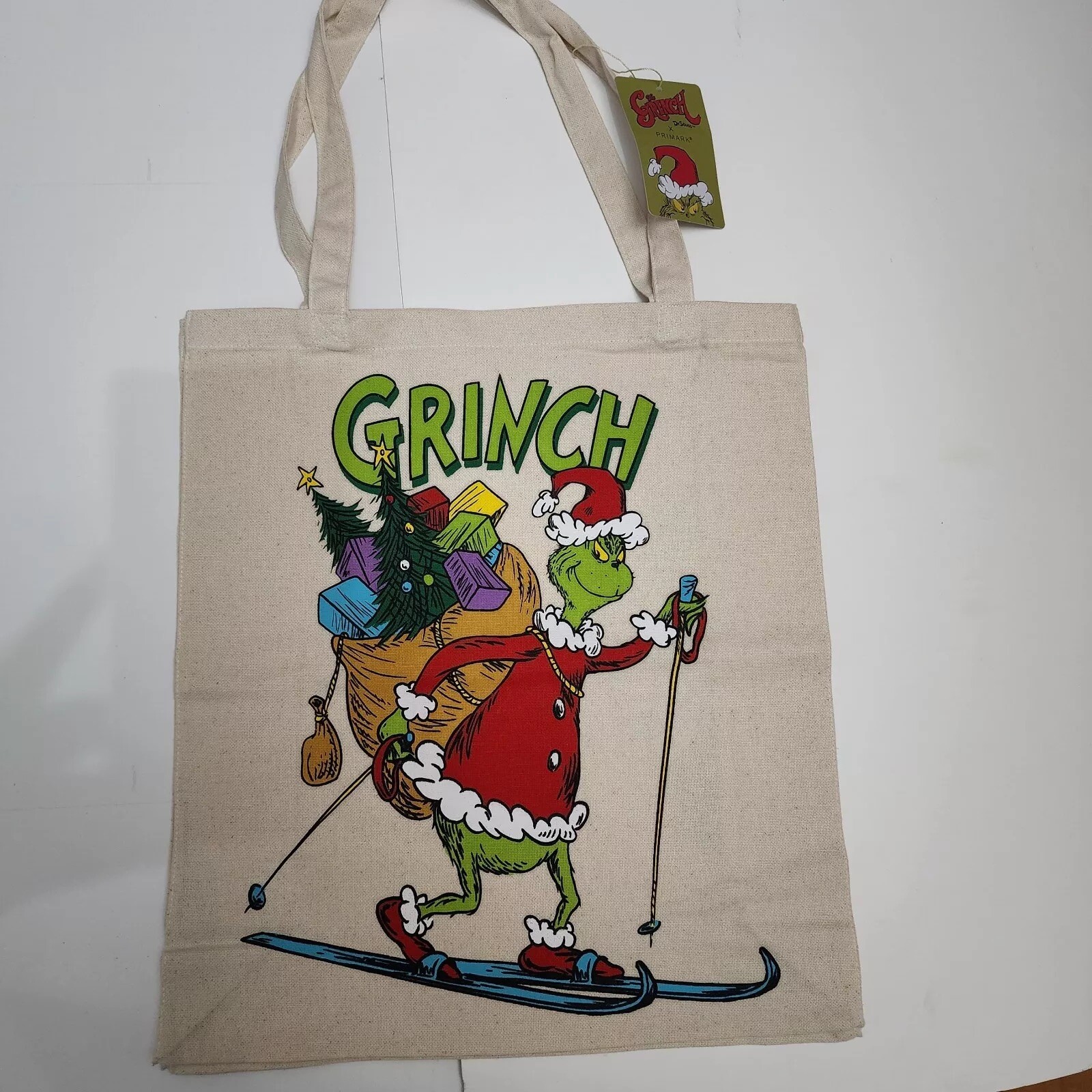 PRIMARK Santa Grinch Tote Bag Stole Christmas Presents Dr Seuss Cotton Ski