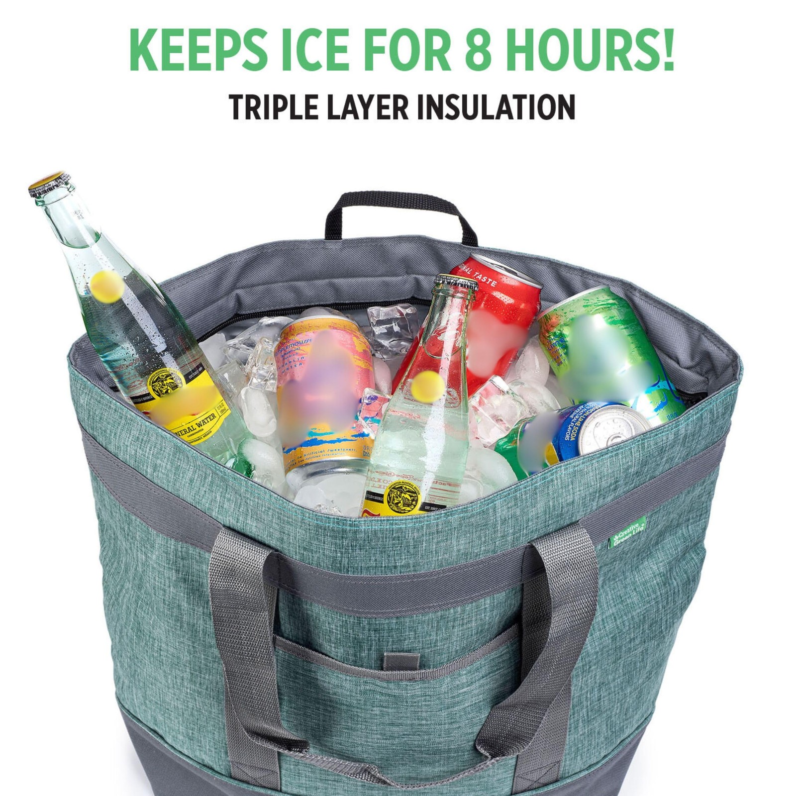 Jumbo Insulated Cooler Bag (Green) with HD Thermal Insulation – , Collapsible