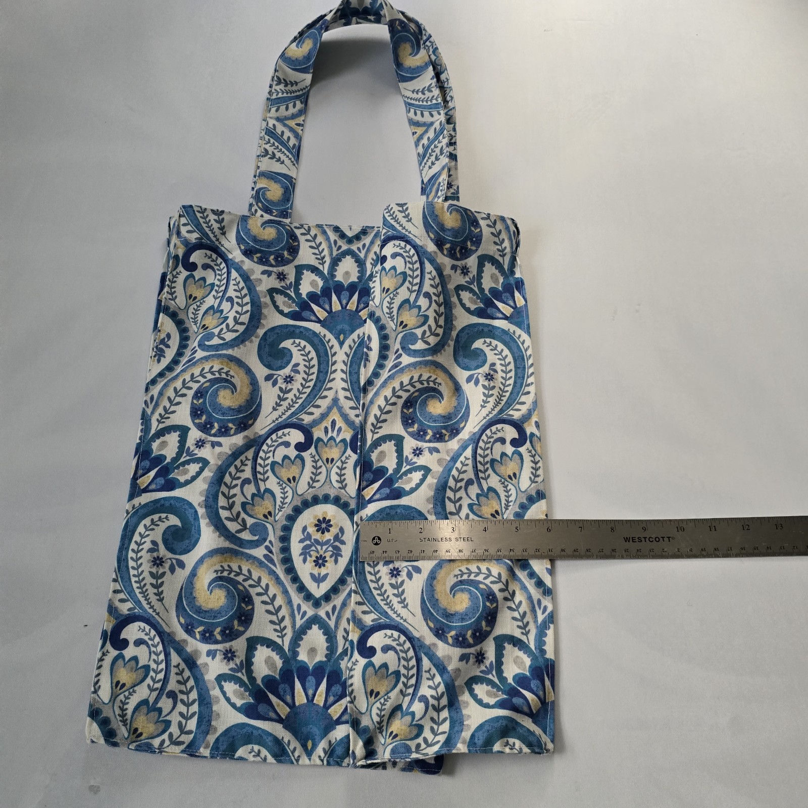 Floral Pattern Foldable Cotton Reusable Shopping Bag Medium Blue White Yellow