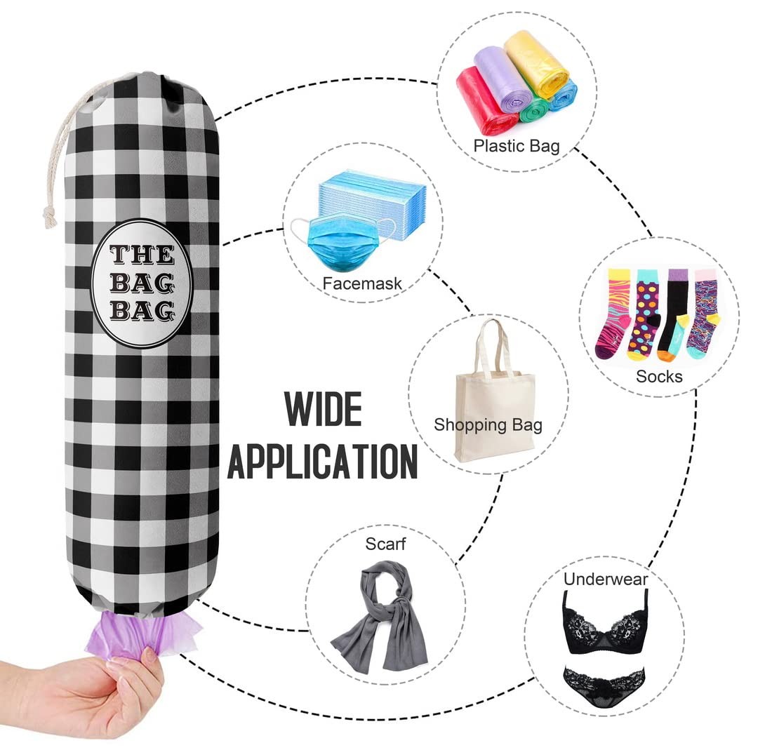 THE BAG Plastic Bag Holder, Black and White Buffalo Plaid