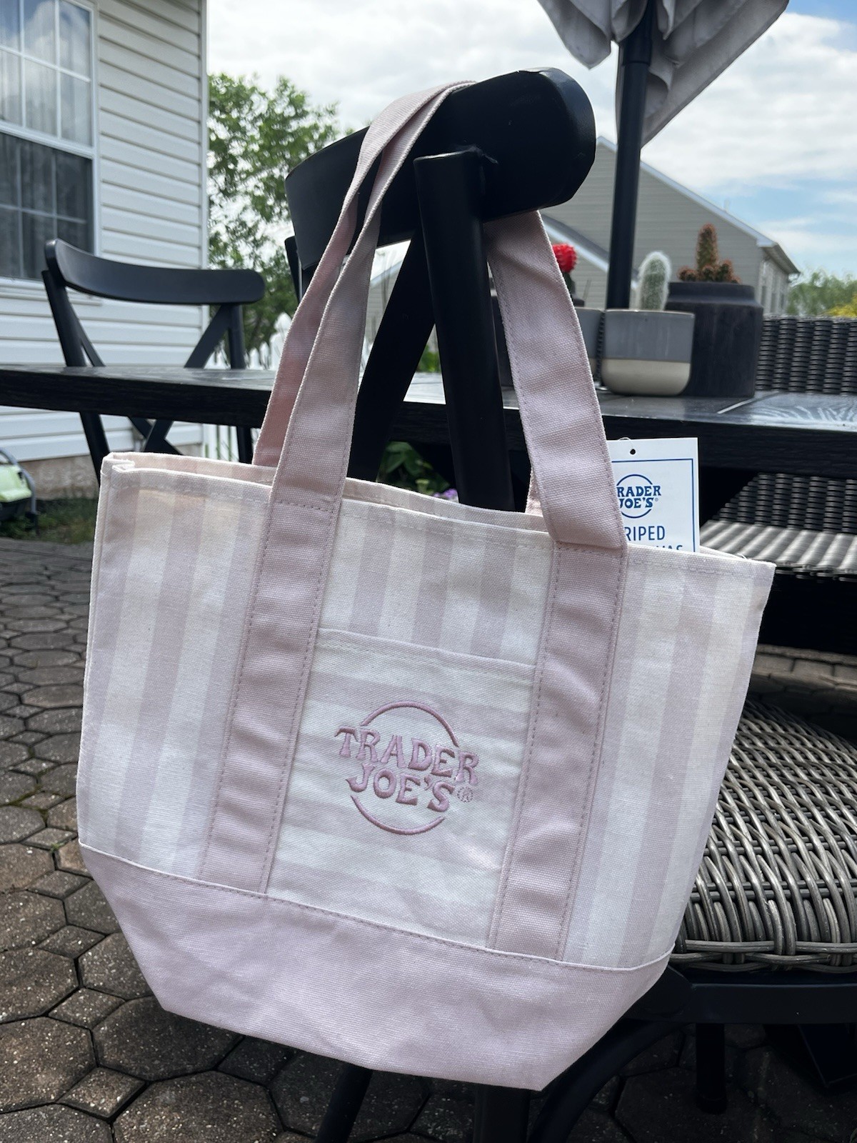 NWT 2026 Trader Joe’s Pink and White Striped Mini Canvas Tote Bag Small 13x11x6