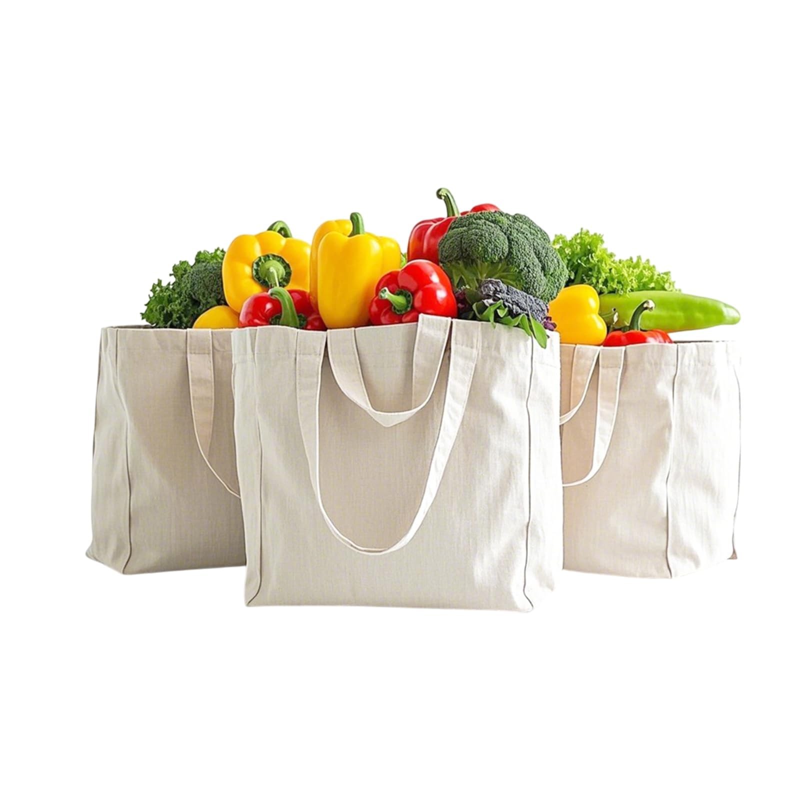 Canvas Grocery Bag 3 Pack, Reusable Grocery Bags with Long Shoulder Strap and…