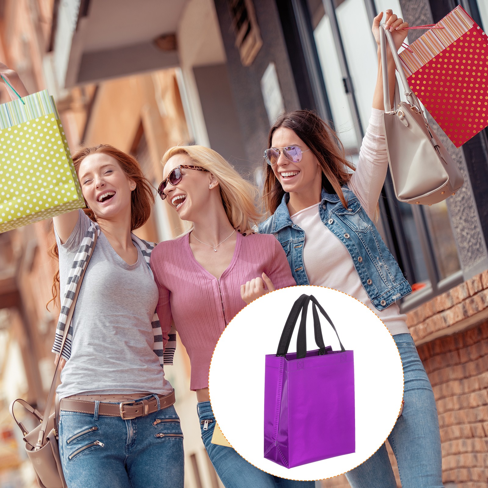 12Pcs Reusable Gift Bags with Handles 7.9 x 9.8 Inch Purple