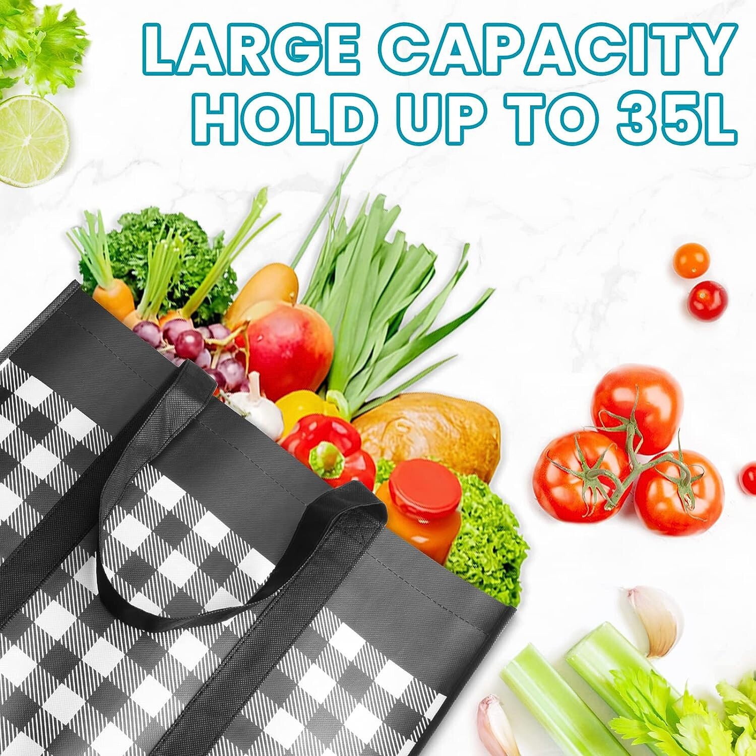 4 Pack Reusable Grocery Bags Tote Bag Reinforced Handles Waterproof Multipurpose
