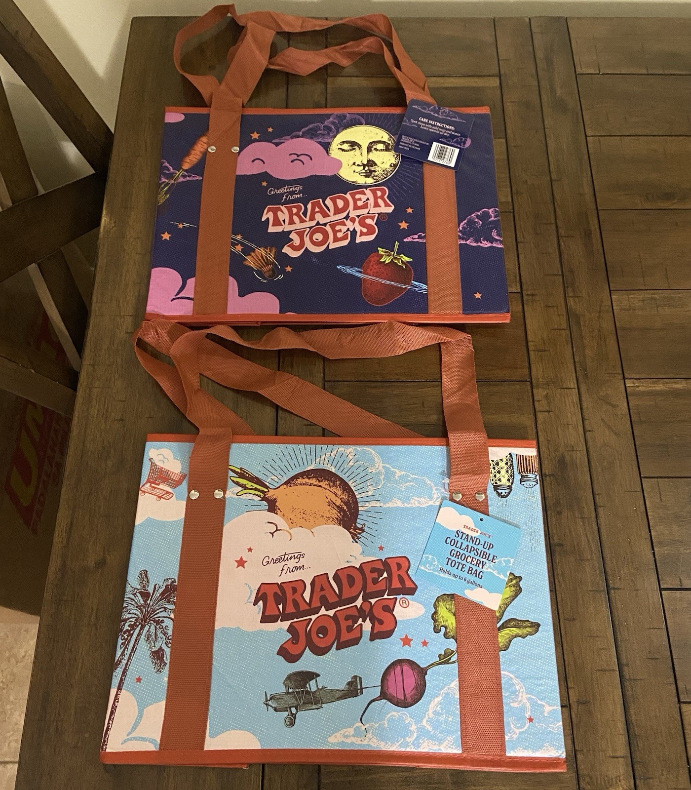 Trader Joe’s Stand-Up Collapsible Grocery Tote Bag 1 set of 2 bags