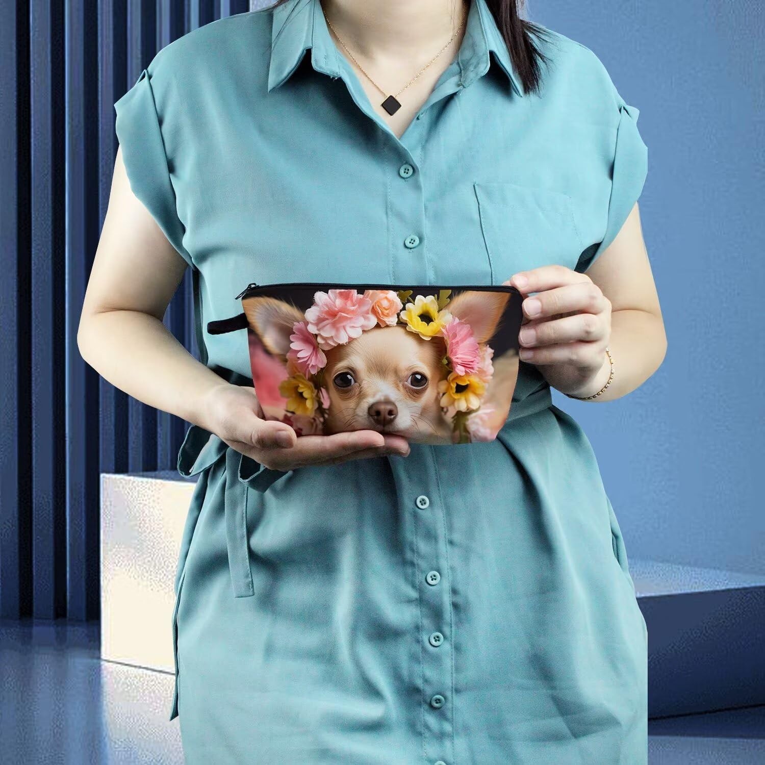Livel lhood Floral Chihuahua Makeup Bag 8.65 x 2 x 5.35 inches, 02