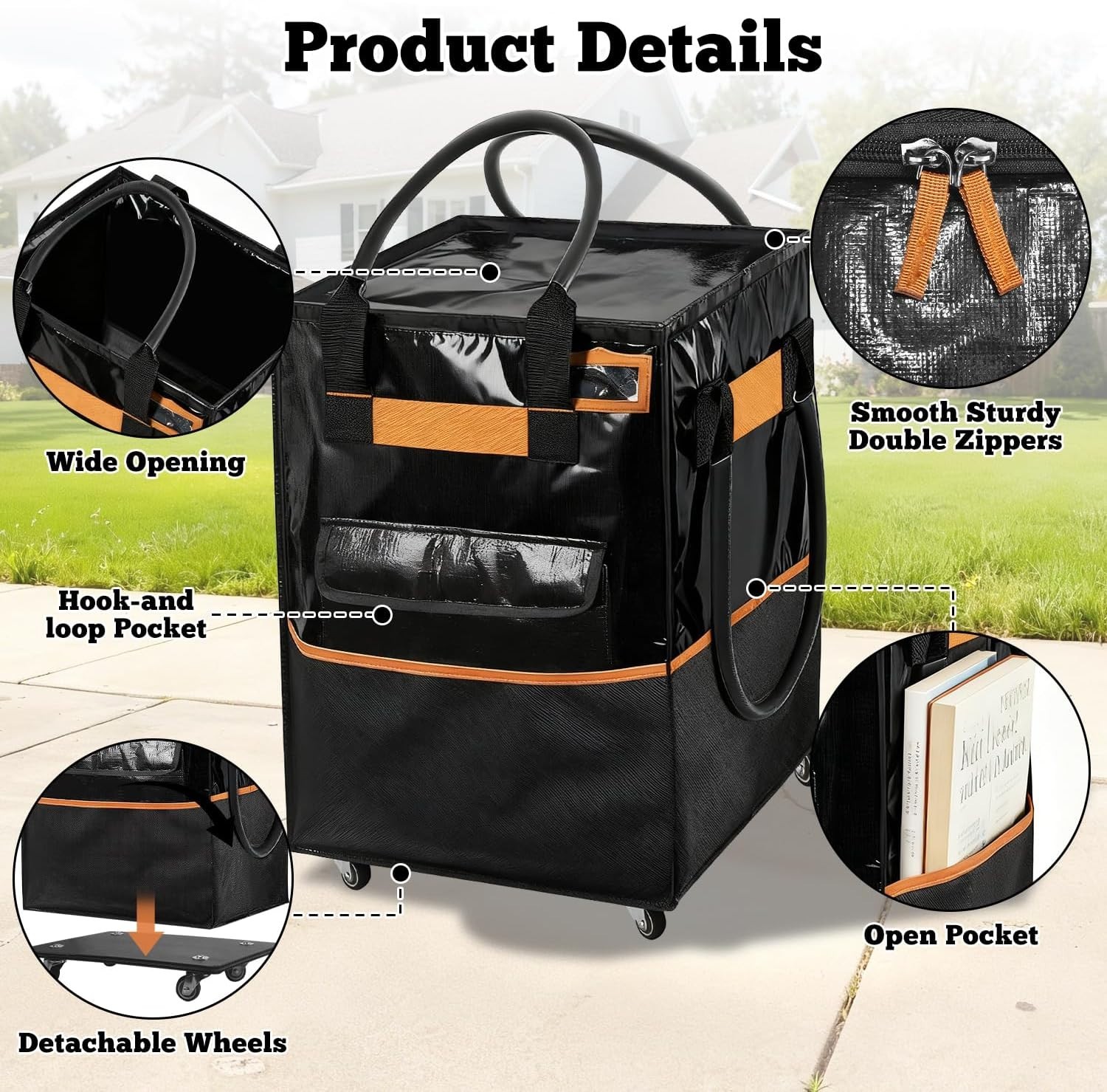 Reusable Grocery Bag on Wheels 75L Large Capacity Zippered Roller Tote 66 lbs