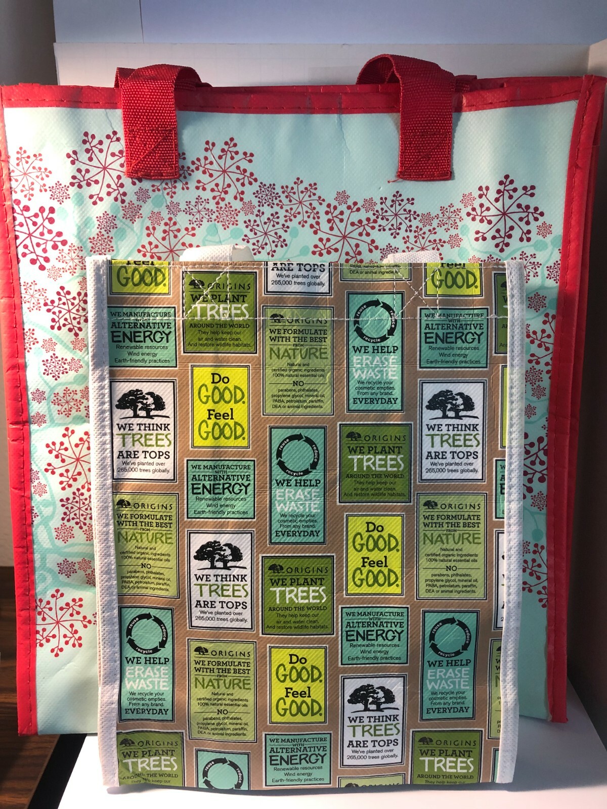 Origins Plastic Tote Bag Reusable Shopping Bag 3Large & 1Small