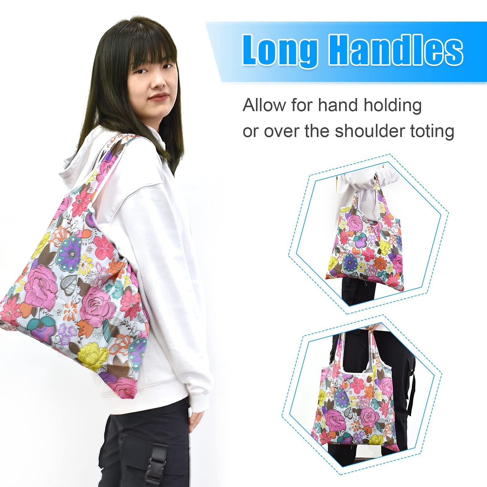 6 PCS Xlarge Reusable Grocery Bag 50LBS Foldable Washable Ripstop Nylon Tote