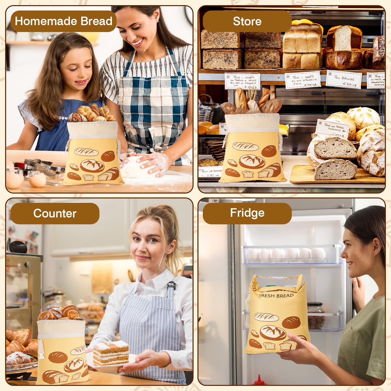 2 PACK Bread Bags for Homemade Bread, Gift 17 inches x 14 inches, Yellow
