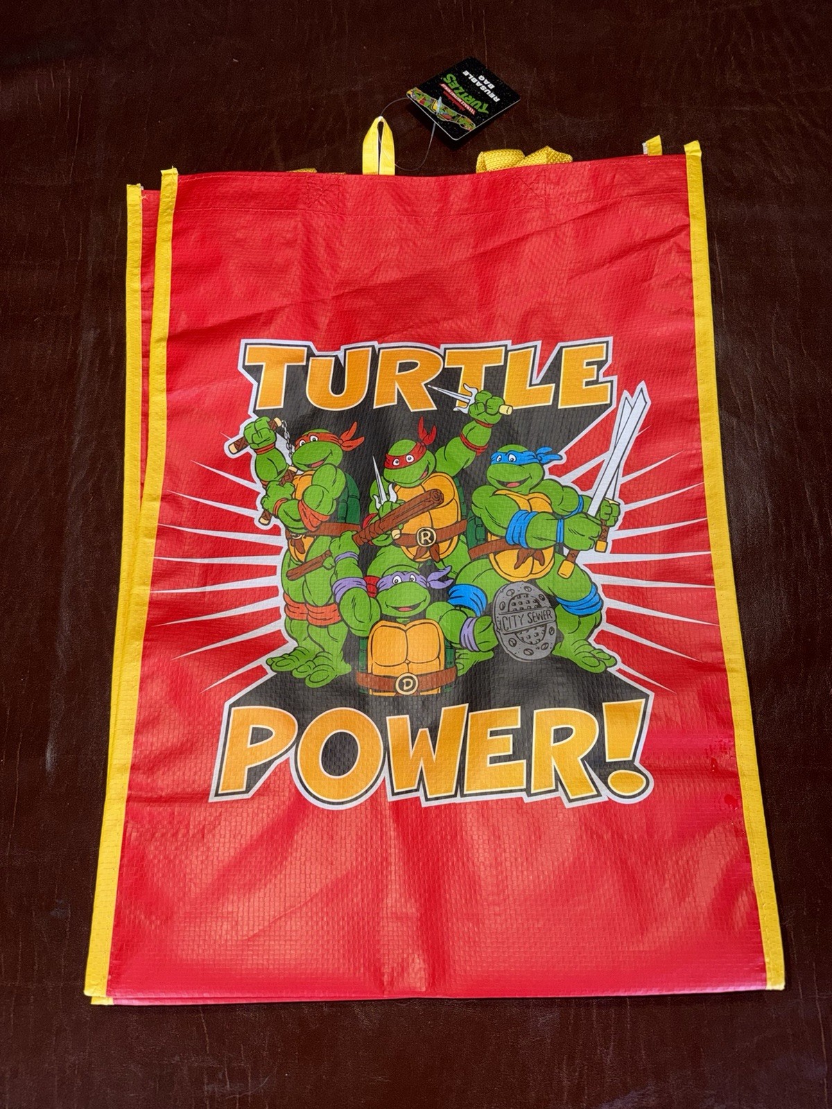 Nickelodeon TMNT Turtle Power Foldable Large Reusable Bag 18x13x6 Red/Yel