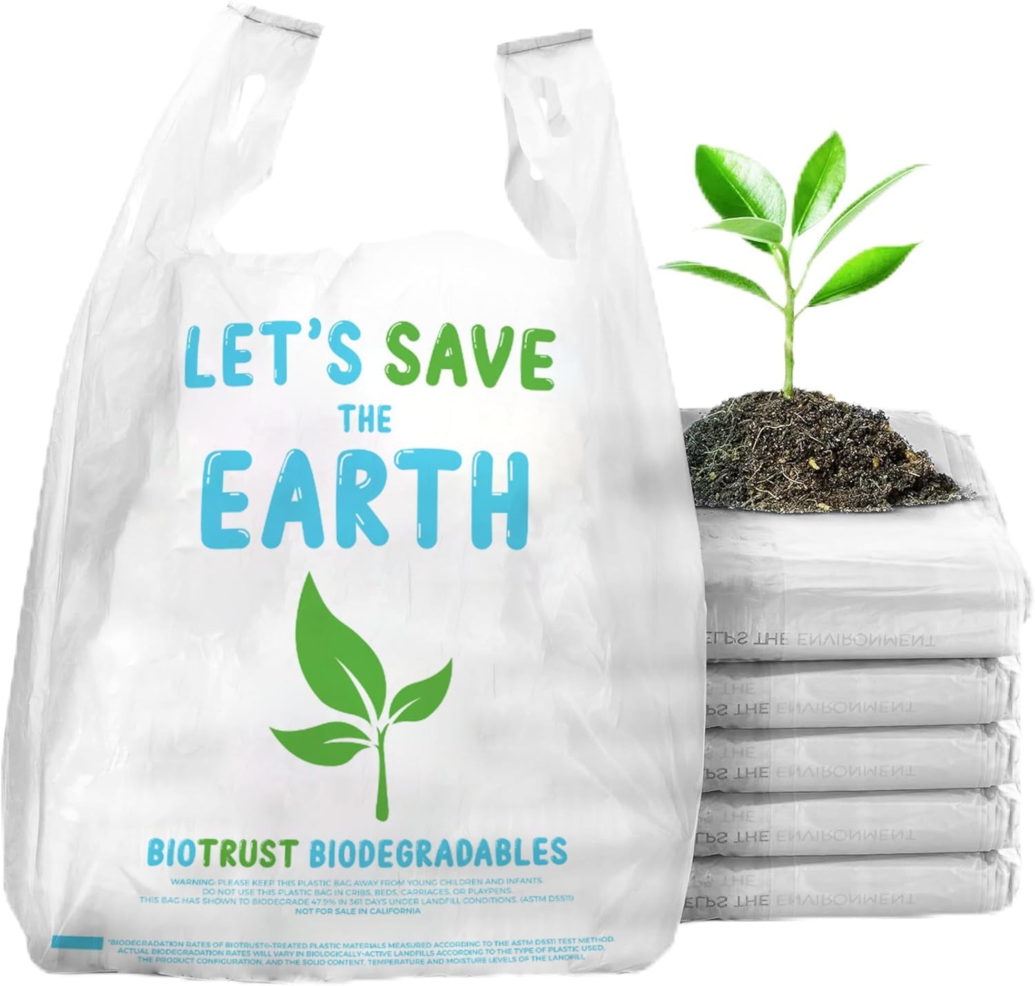 Biorift Thank You Bags | 500 Count Bulk Large T-Shirt Grocery Bags w/ Handles,