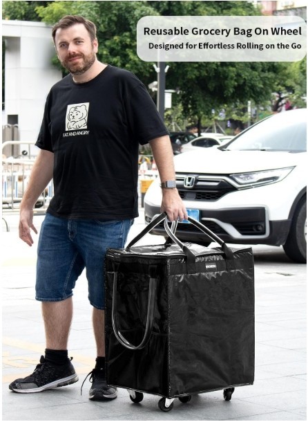 EROBSKJ Large Rolling Grocery Bag w/ 5 Wheels 76lb Capacity Foldable Black