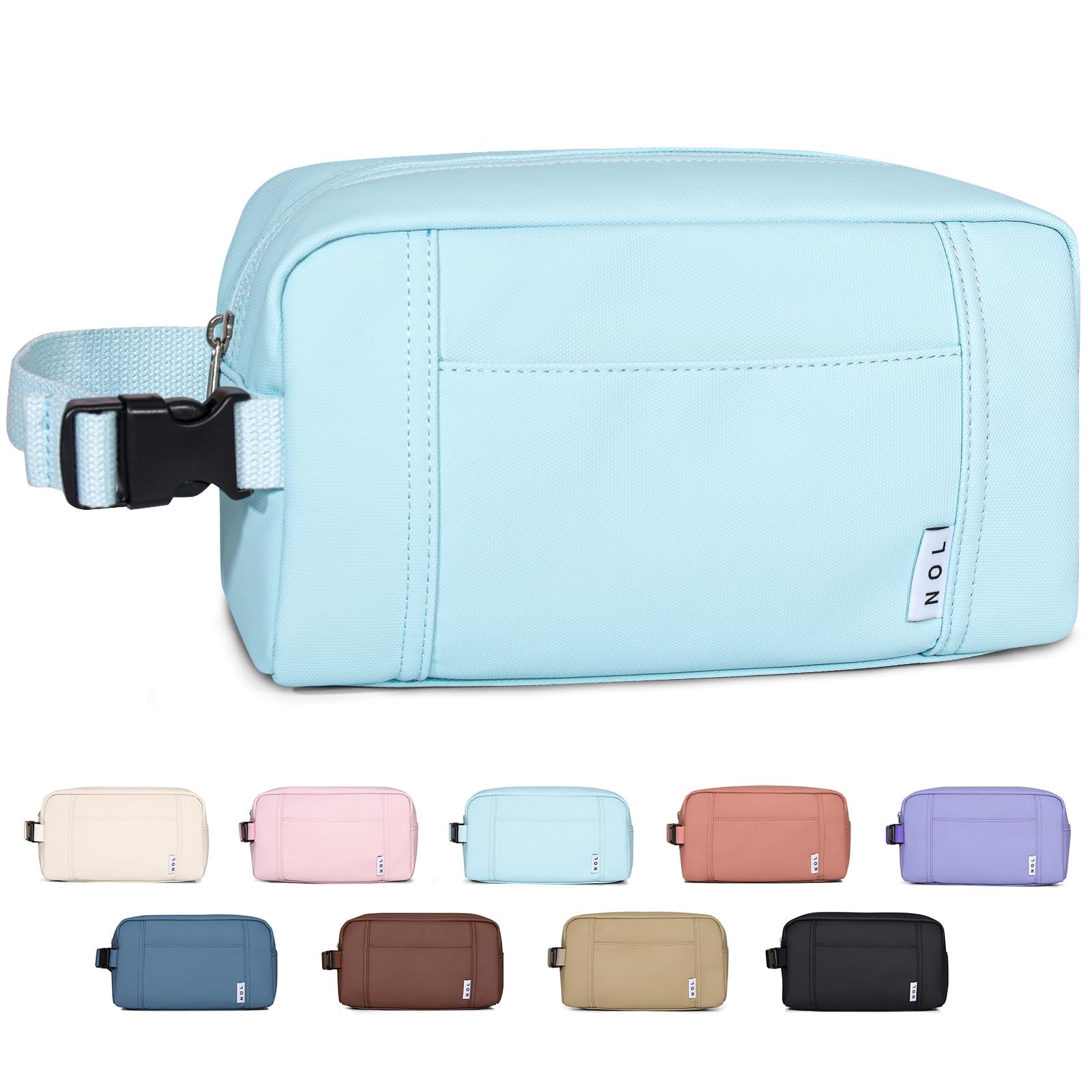 NOL Natural Organic Lifestyle Nylon Waterproof Makeup Bag Medium, Light Blue